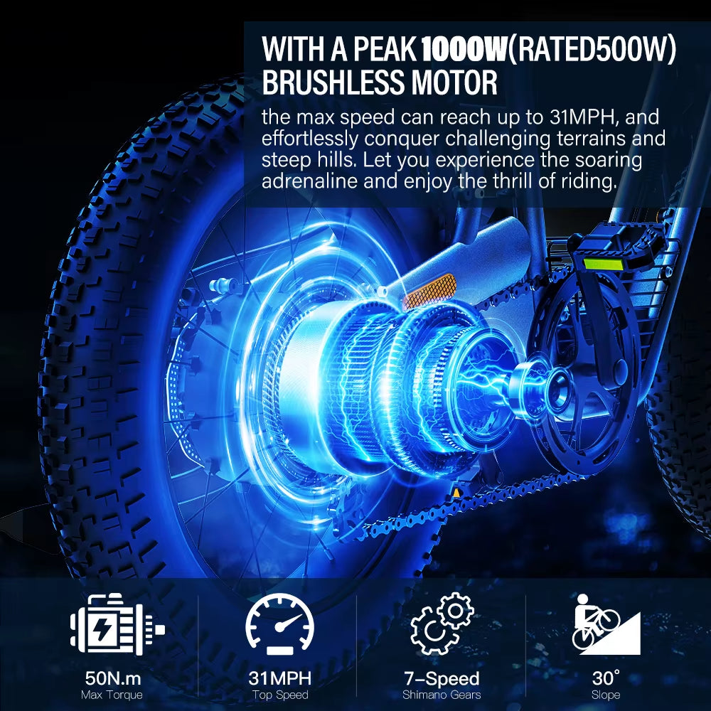 Coswheel T16 Adults Electric Bike 1000W Motor Bicycle 1000W 48V 16 Inch Tire Ebike Electric E Bikes Mountain Ebikes for Men