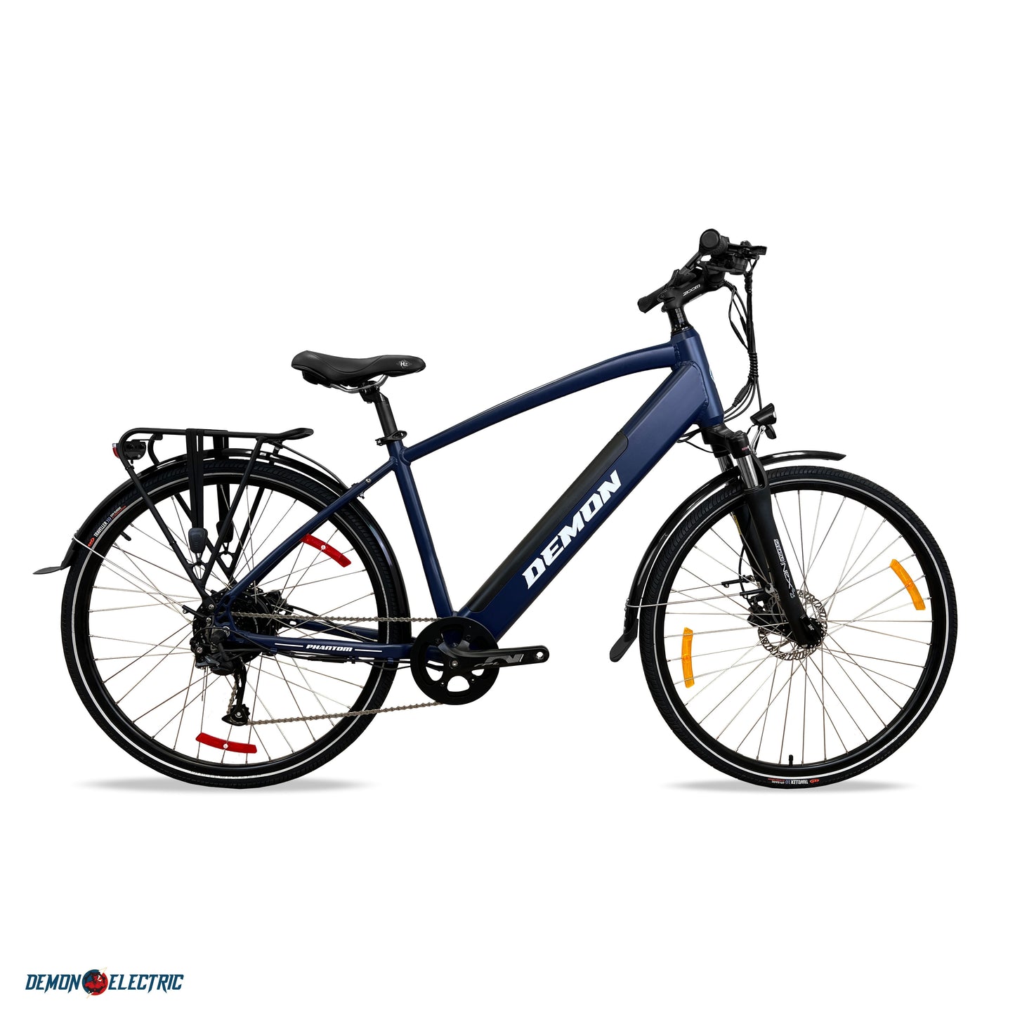 Demon Phantom 27.5" X 1.6" Tires, 350W Touring Electric Bike, 48V/14.5Ah Removable Battery, 60-70Km/37-44Mi Range, Hydraulic Brakes, Shimano 9 Speed Gear, Versatile Commuter E-Bike - Matte Navy Blue