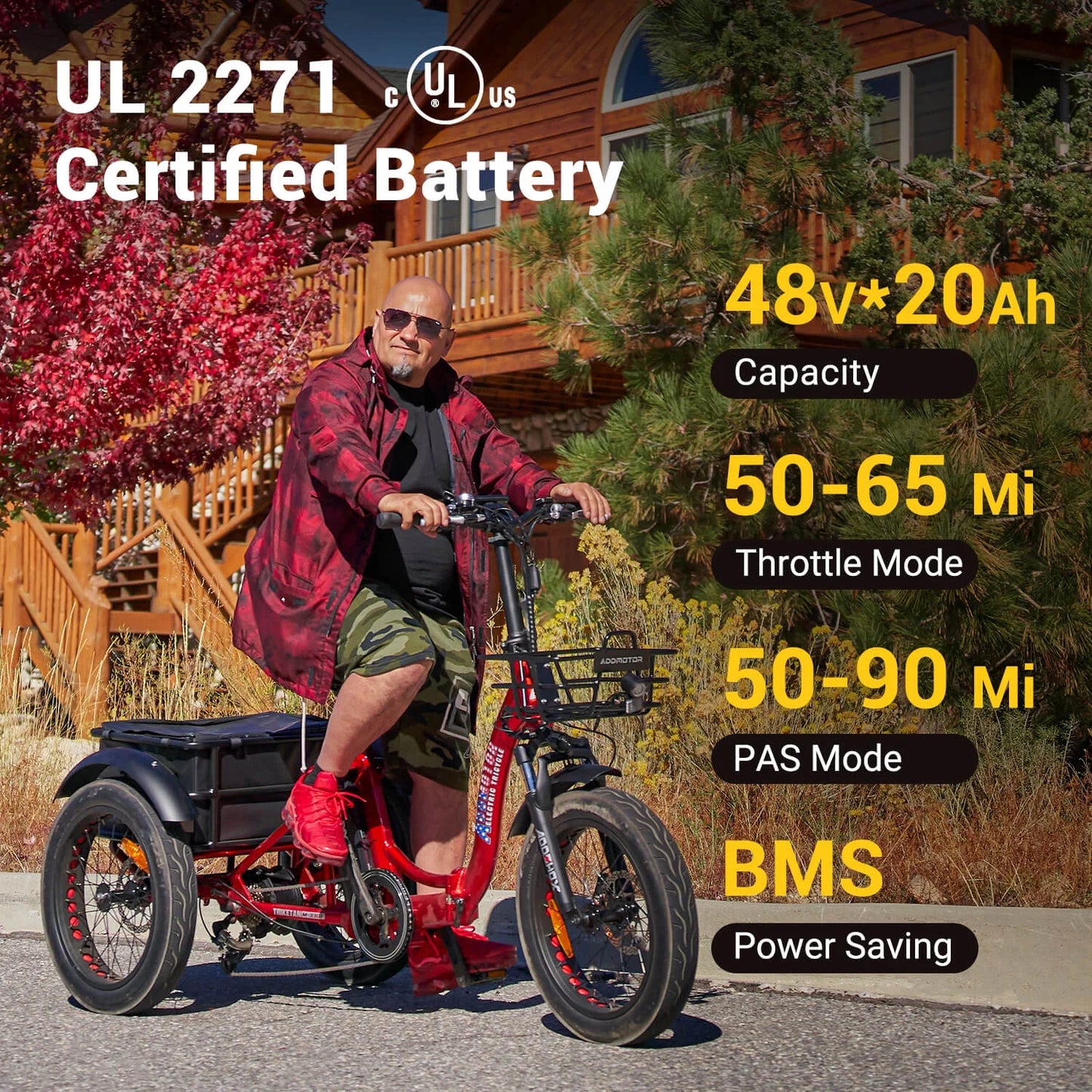 Electric Trike, 750W Foldable Electric Tricycle, Folding Electric Trike for Adults,48V 20Ah Removable Battery,20" Fat Tire Electric Trikes with Rear Speed Differential,M-330F White