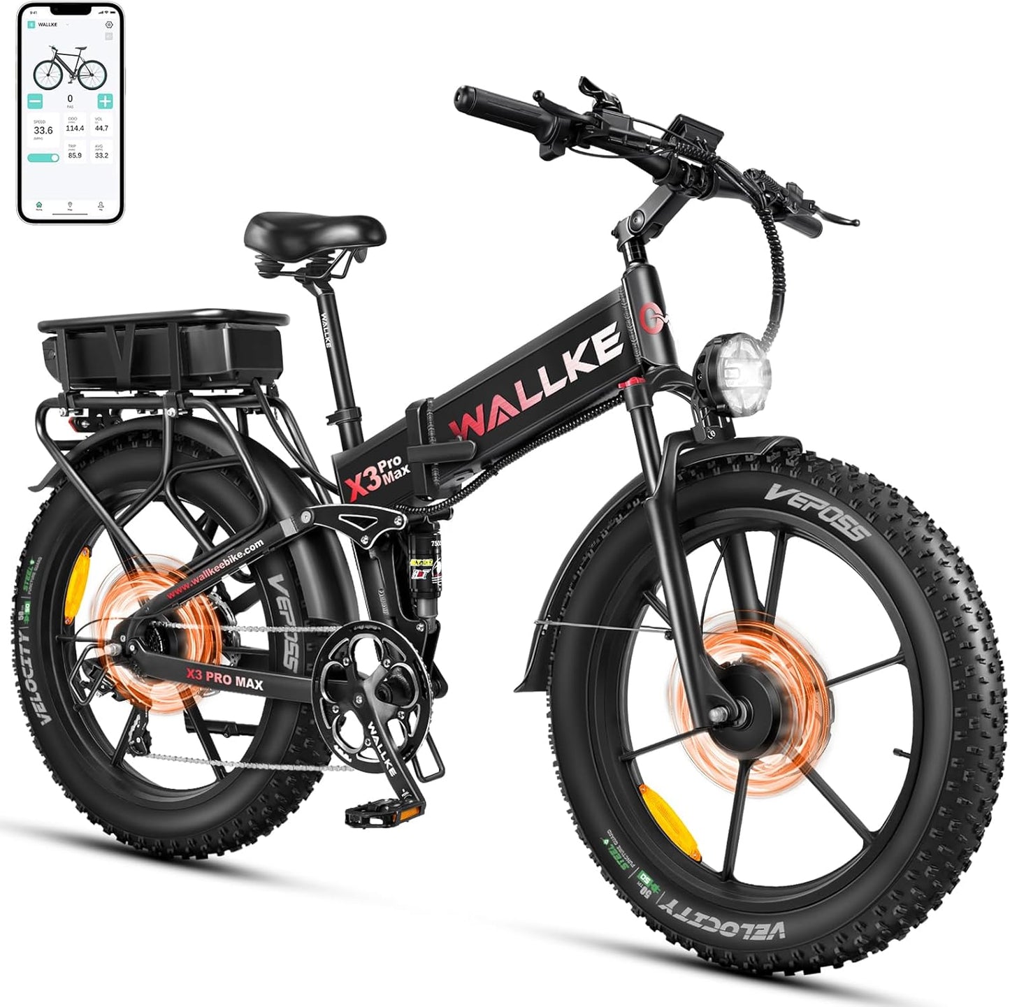 X3 Pro Electric Bike 2000W Dual Motor/1200W Full Suspension 1056WH Foldable 26 Inch Fat Tire Mountain Ebikes Adults 34-35MPH Fast Electric Bicycle APP Control/Smart Display