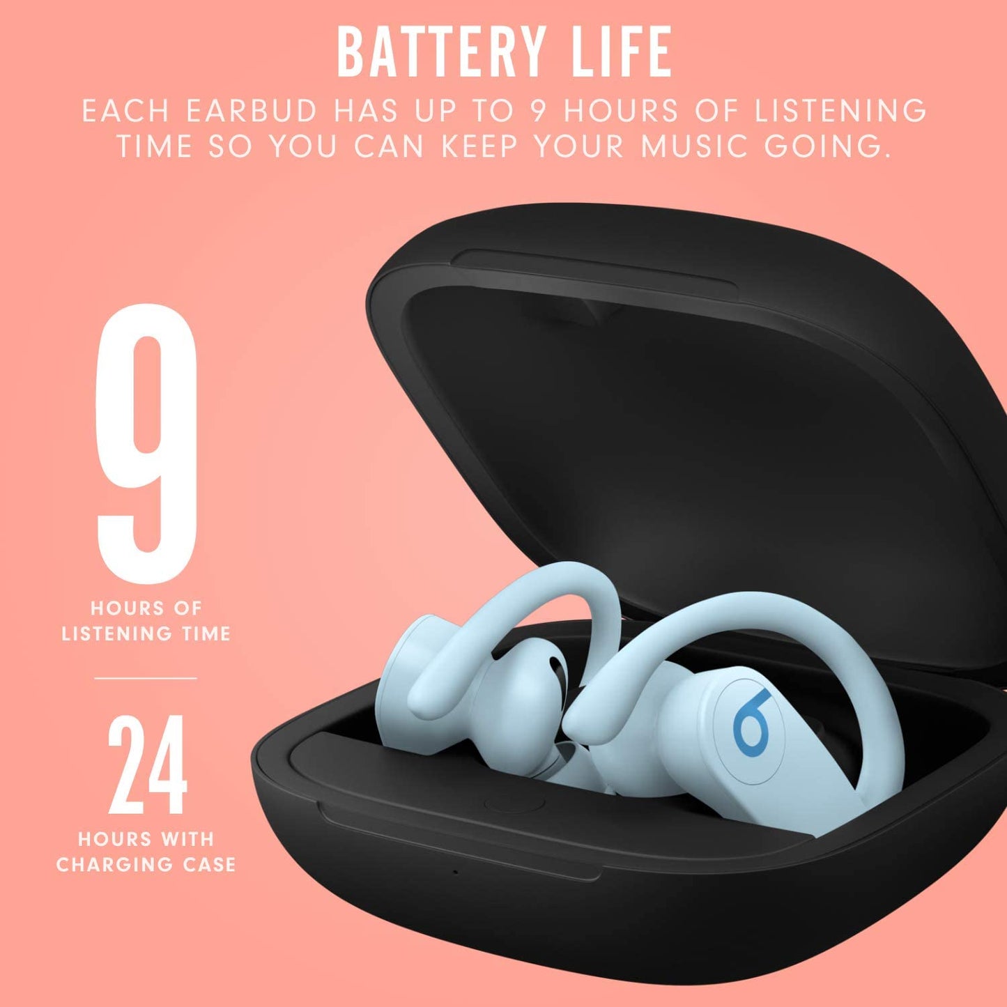 Power Pro Wireless Earbuds - H1 Headphone Chip, Class 1 Bluetooth Headphones, 9 Hours of Listening Time, Sweat Resistant, Built-In Microphone - Glacier Blue