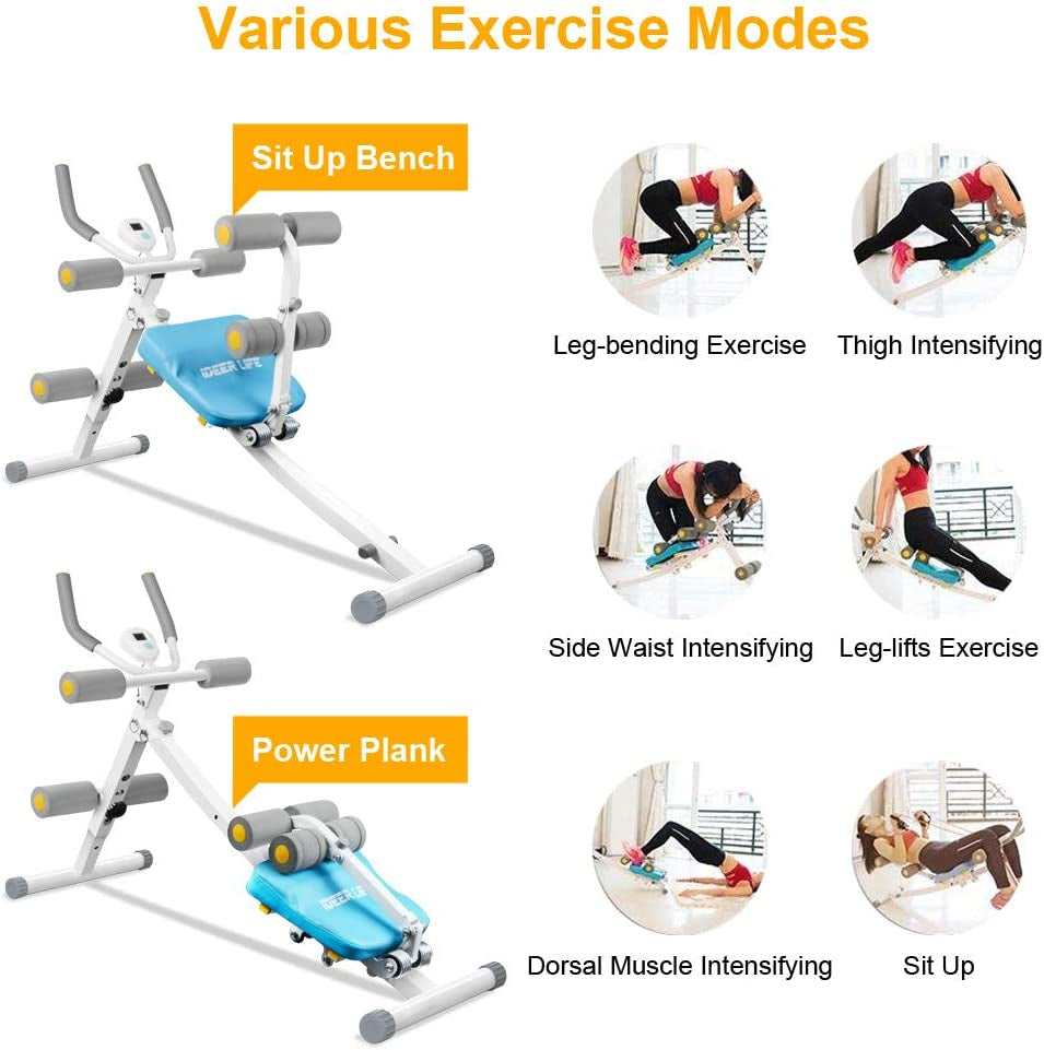 Core&Abdominal Trainers Abdominal Workout Machine,Whole Body Workout Equipment for Leg,Thighs,Buttocks,Rodeo,Height Adjustable Sit-Up Exercise Home Ab Trainer with LCD Display. (Blue09036)