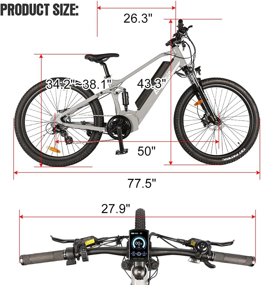 27.5" Electric Mountain Bike : Powerful Rocketbear 1S Ebike with 8Fun 48V 750W Mid Drive Motor & 17.5Ah Removable Battery, Gray MTB with Suspension Fork for Adult Man Woman