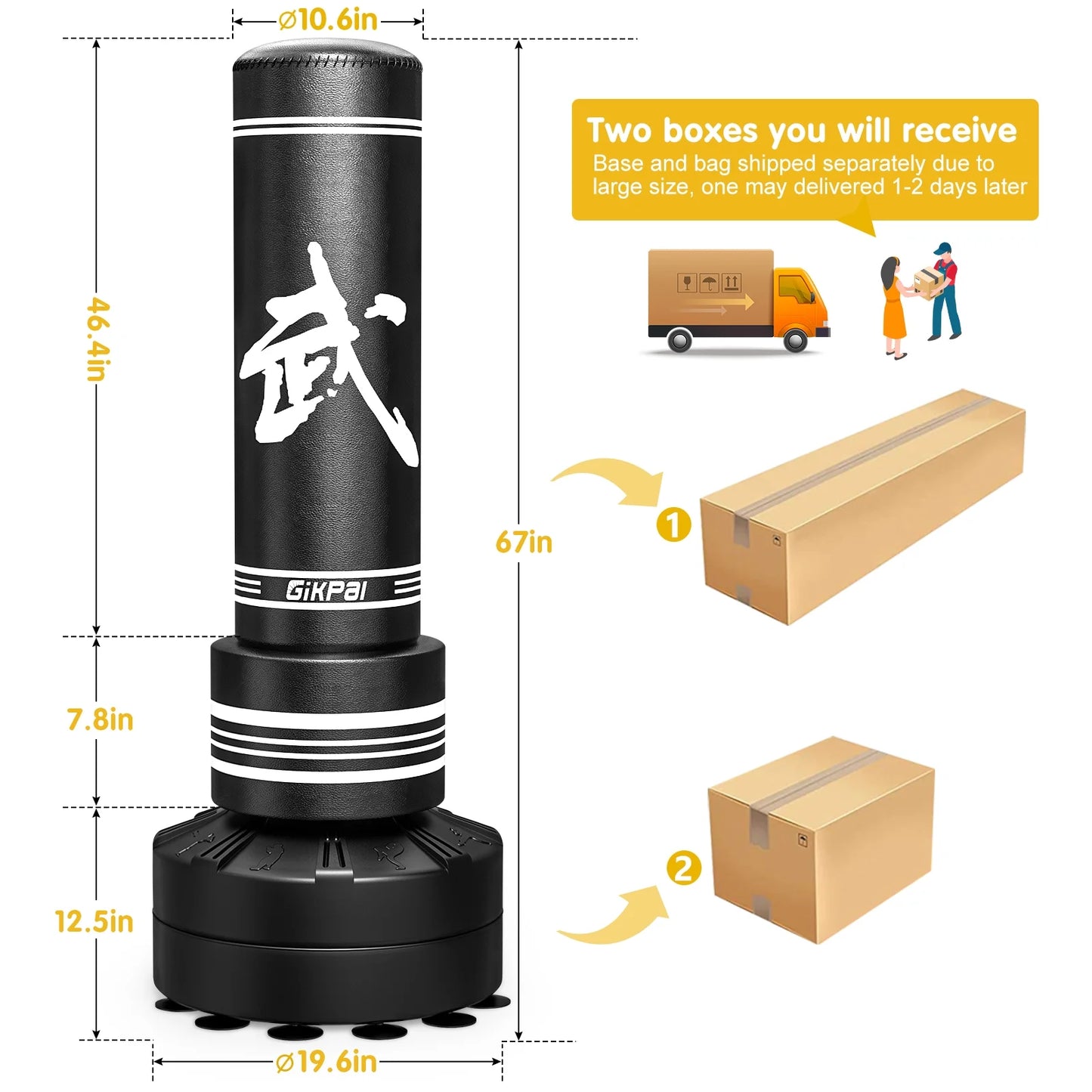 Freestanding Punching Bag 67''-180Lbs with Stand Kickboxing Bag with 2 Hand Warps for Adult Youth,Black