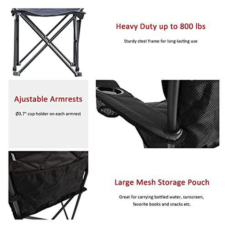 XXL Oversized Camping Chair Heavy Duty 800 LBS for Big Tall Carbon Black-2Set