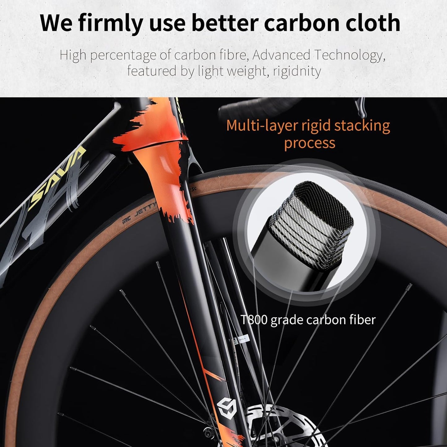 Carbon Fibre Road Bike, Hydraulic Oil Disc Bike with Carbon Fibre Frame and Wheelset, Lightweight Full Carbon Fibre Racing Bike with 105 R7120 24S Shift Set for Adults