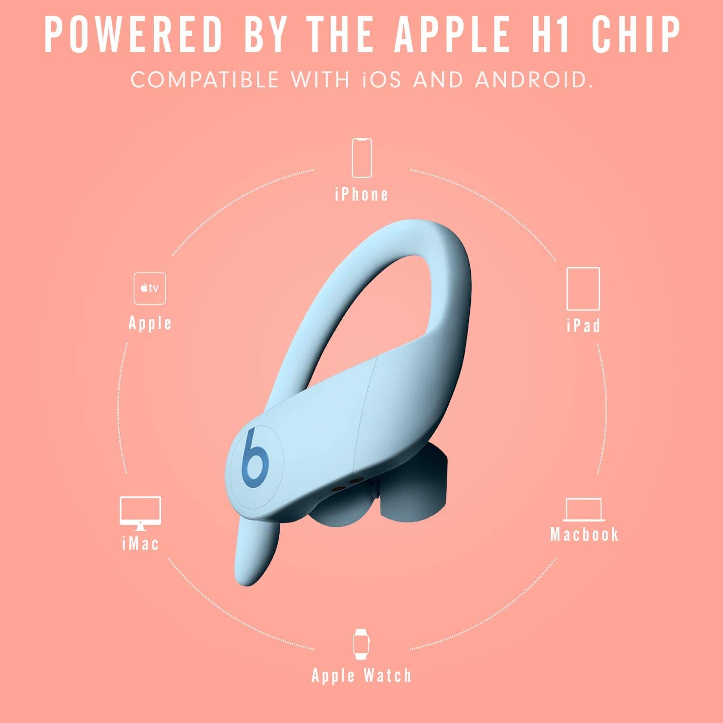 Power Pro Wireless Earbuds - H1 Headphone Chip, Class 1 Bluetooth Headphones, 9 Hours of Listening Time, Sweat Resistant, Built-In Microphone - Glacier Blue