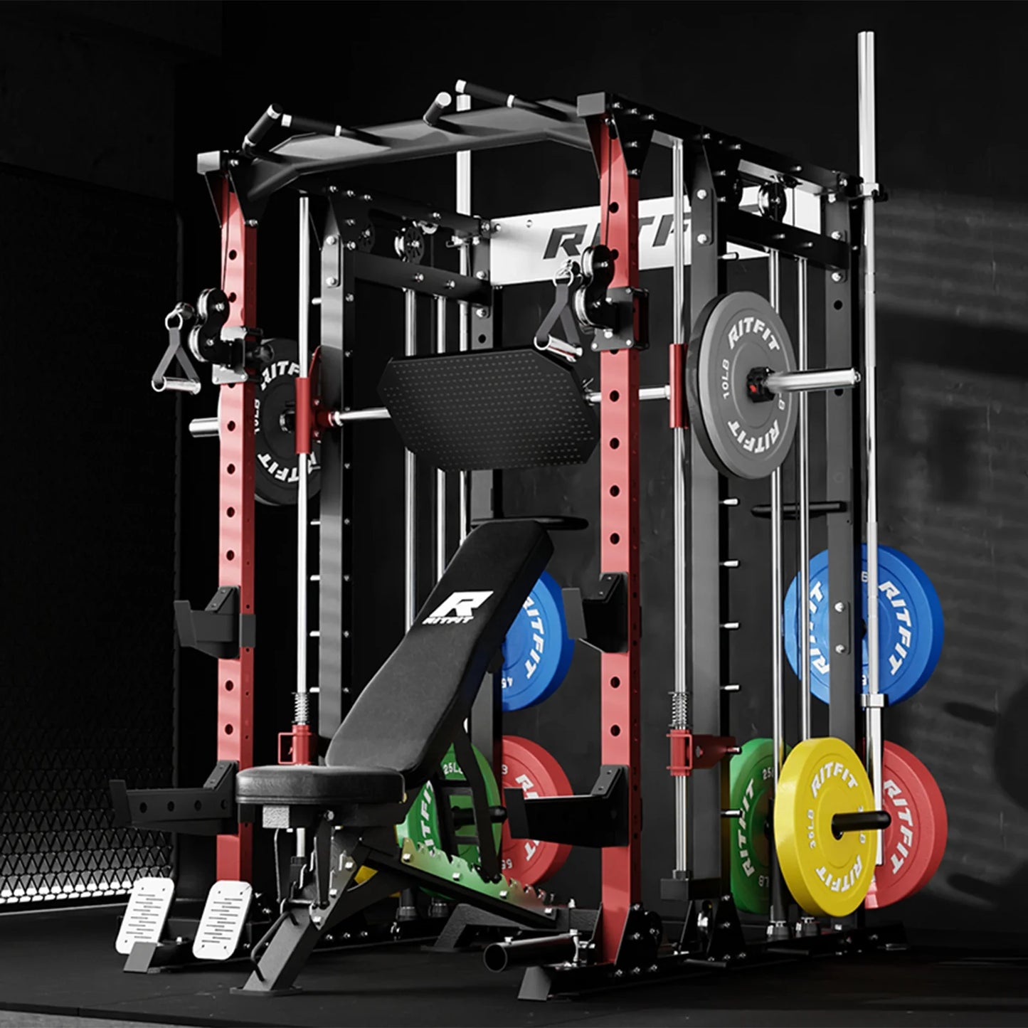 BUFFALO Multifunctional Smith Machine with Lat Pull down and Cable Crossover for Versatile Strength Training