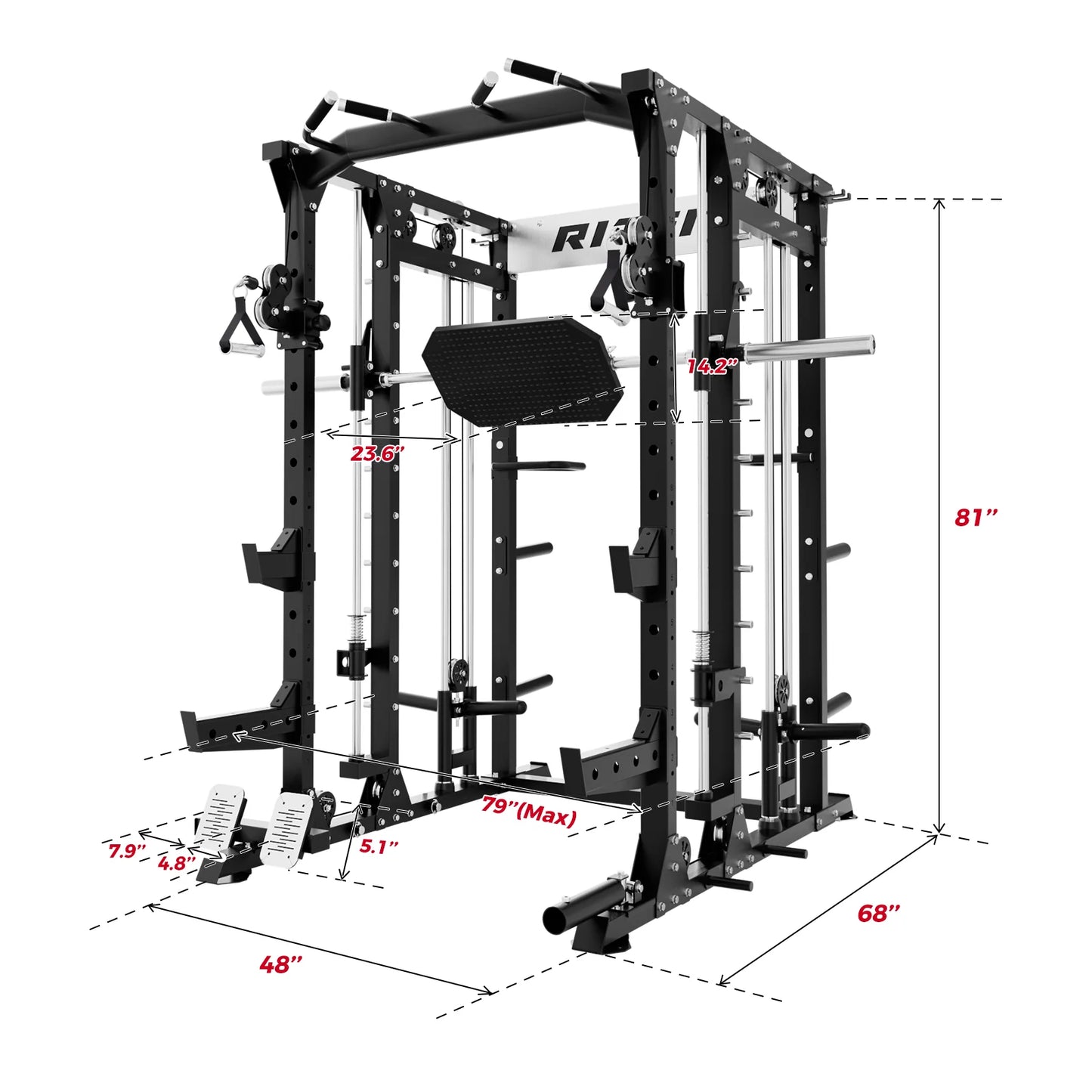 BUFFALO Multifunctional Smith Machine with Lat Pull down and Cable Crossover for Versatile Strength Training