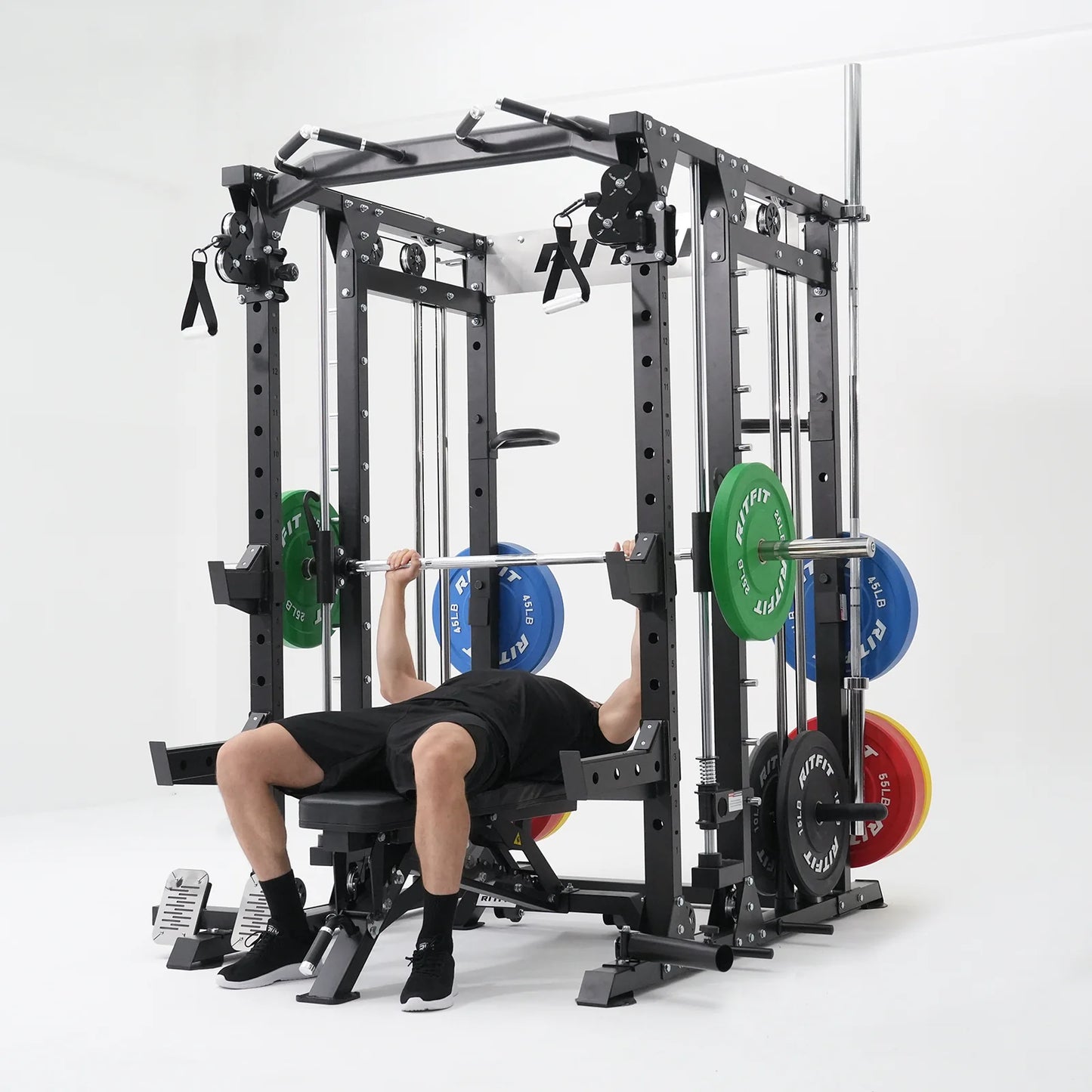 BUFFALO Multifunctional Smith Machine with Lat Pull down and Cable Crossover for Versatile Strength Training