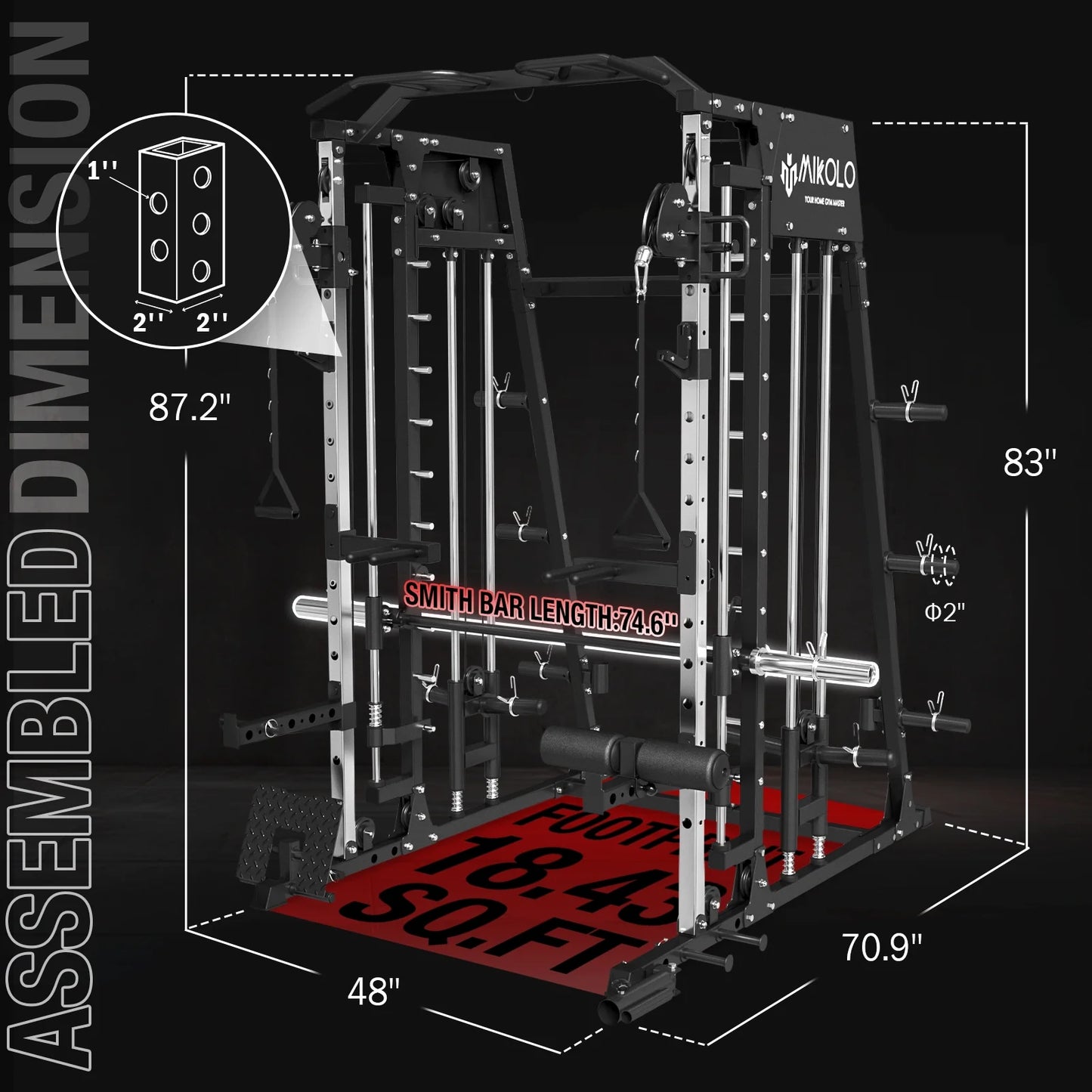 Smith Machine Home Gym, 2200 Lbs Power Rack Cage with Cable Crossover, Weight Bar, 360° Landmine, Barbell Holders and Other Attachments, Total Body Strength Training Cage