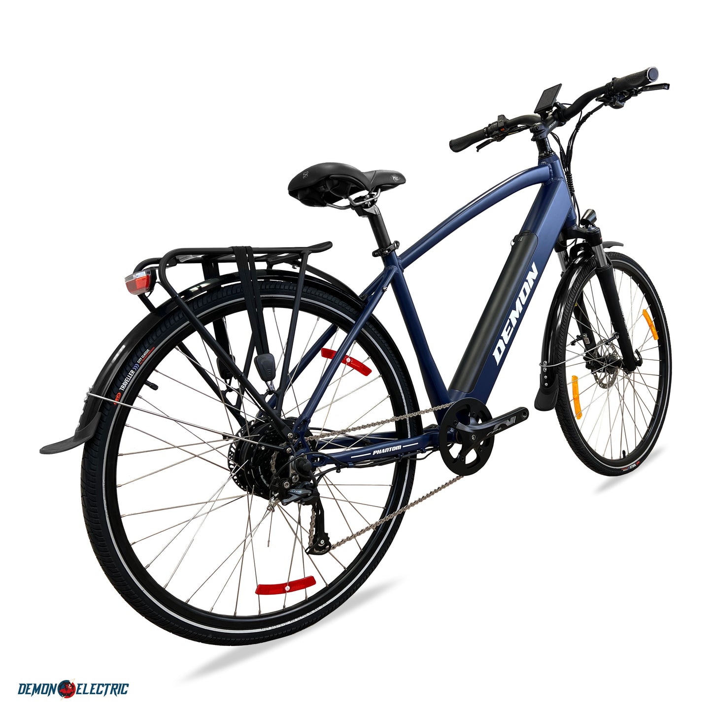 Demon Phantom 27.5" X 1.6" Tires, 350W Touring Electric Bike, 48V/14.5Ah Removable Battery, 60-70Km/37-44Mi Range, Hydraulic Brakes, Shimano 9 Speed Gear, Versatile Commuter E-Bike - Matte Navy Blue