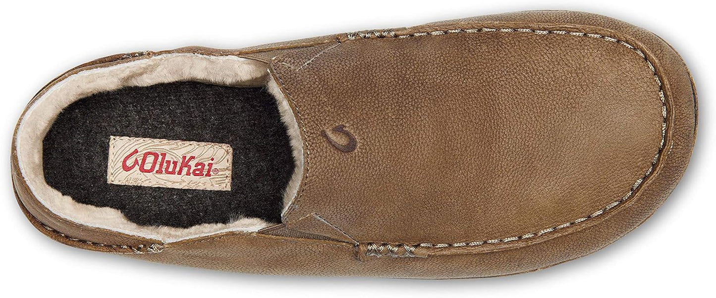 Kipuka Hulu Men'S Leather Slippers, Premium Nubuck Leather Slip on Shoes, Shearling Lining & Gel Insert, Drop-In Heel Design