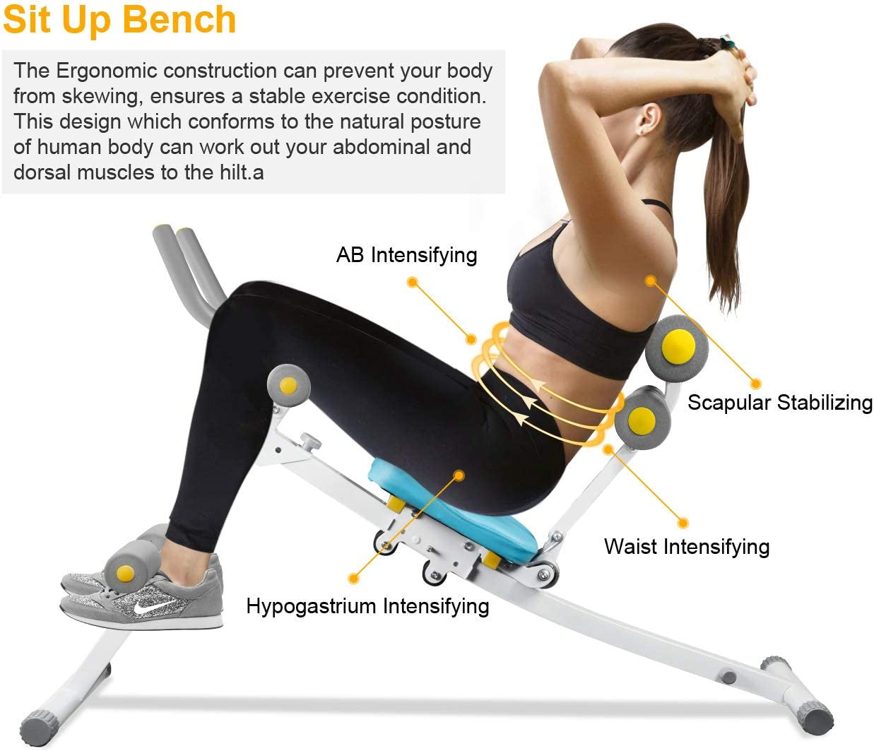 Core&Abdominal Trainers Abdominal Workout Machine,Whole Body Workout Equipment for Leg,Thighs,Buttocks,Rodeo,Height Adjustable Sit-Up Exercise Home Ab Trainer with LCD Display. (Blue09036)