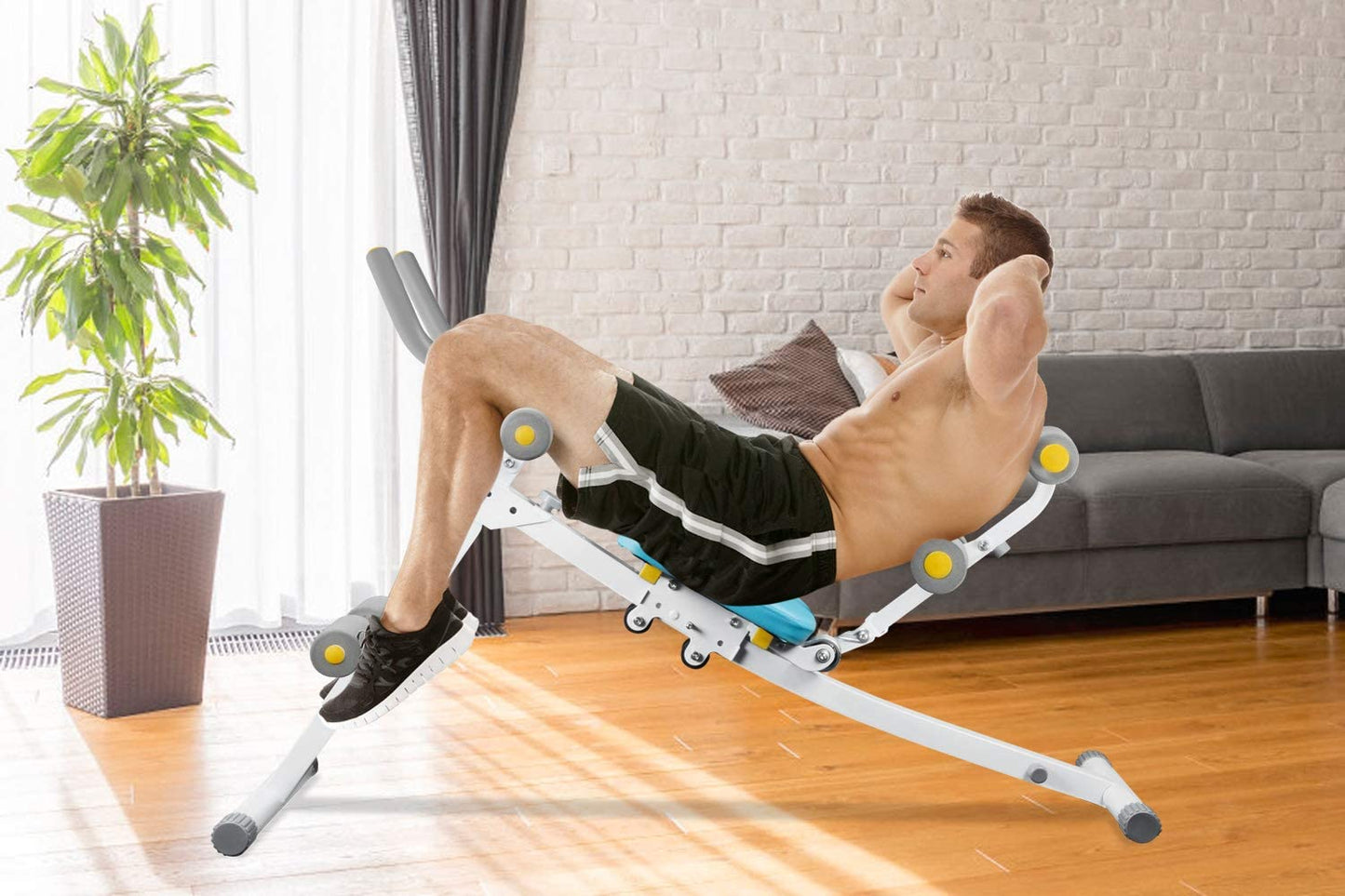 Core&Abdominal Trainers Abdominal Workout Machine,Whole Body Workout Equipment for Leg,Thighs,Buttocks,Rodeo,Height Adjustable Sit-Up Exercise Home Ab Trainer with LCD Display. (Blue09036)