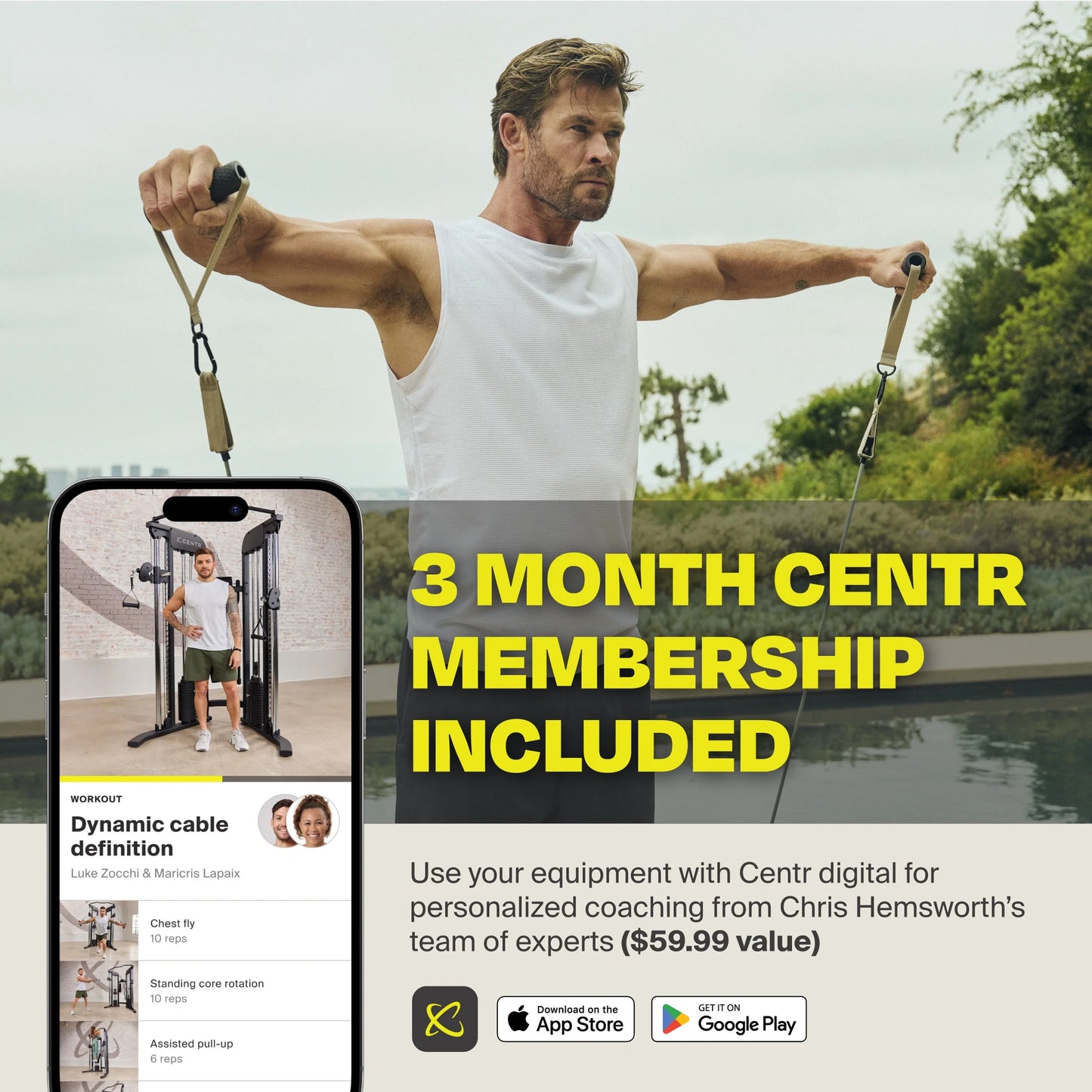 by Chris Hemsworth 2 Home Gym Functional Trainer for Total Body Strength Training with 3-Month Membership