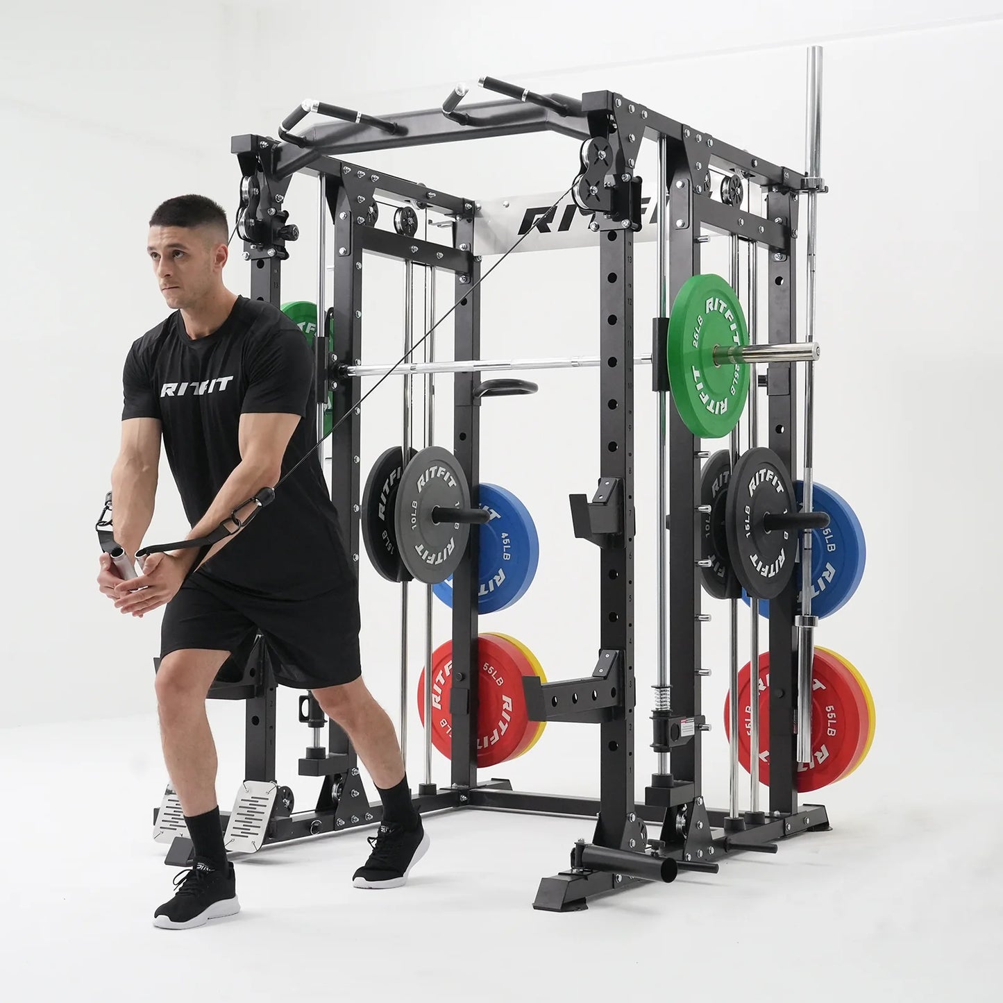BUFFALO Multifunctional Smith Machine with Lat Pull down and Cable Crossover for Versatile Strength Training