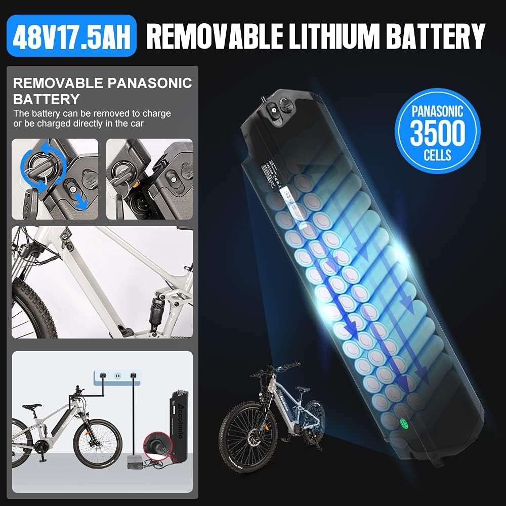 27.5" Electric Mountain Bike : Powerful Rocketbear 1S Ebike with 8Fun 48V 750W Mid Drive Motor & 17.5Ah Removable Battery, Gray MTB with Suspension Fork for Adult Man Woman