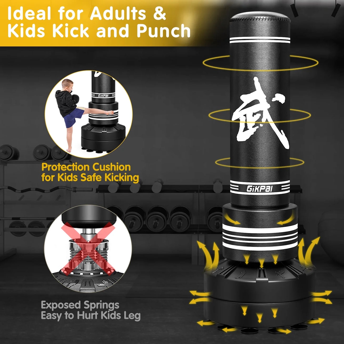 Freestanding Punching Bag 67''-180Lbs with Stand Kickboxing Bag with 2 Hand Warps for Adult Youth,Black