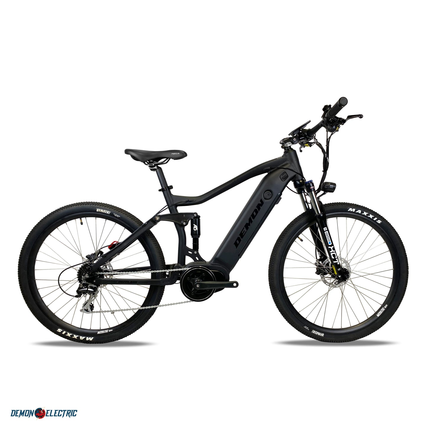 Demon Outlaw 27.5" X 2.1" Tires, 350W Mid-Drive Mountain Electric Bike, 48V 13.4Ah Removable Battery, 50-60Km/31-37Mi Range, Hydraulic Brakes, Front & Rear Suspension, Shimano 8 Speed Gear - Black