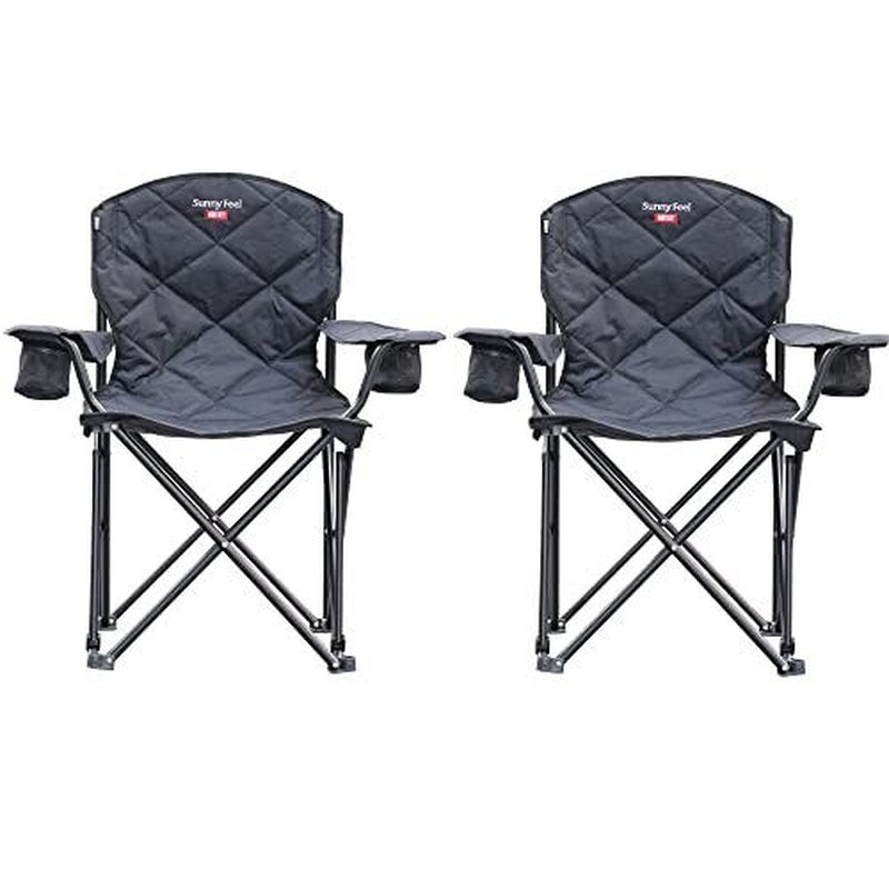 XXL Oversized Camping Chair Heavy Duty 800 LBS for Big Tall Carbon Black-2Set