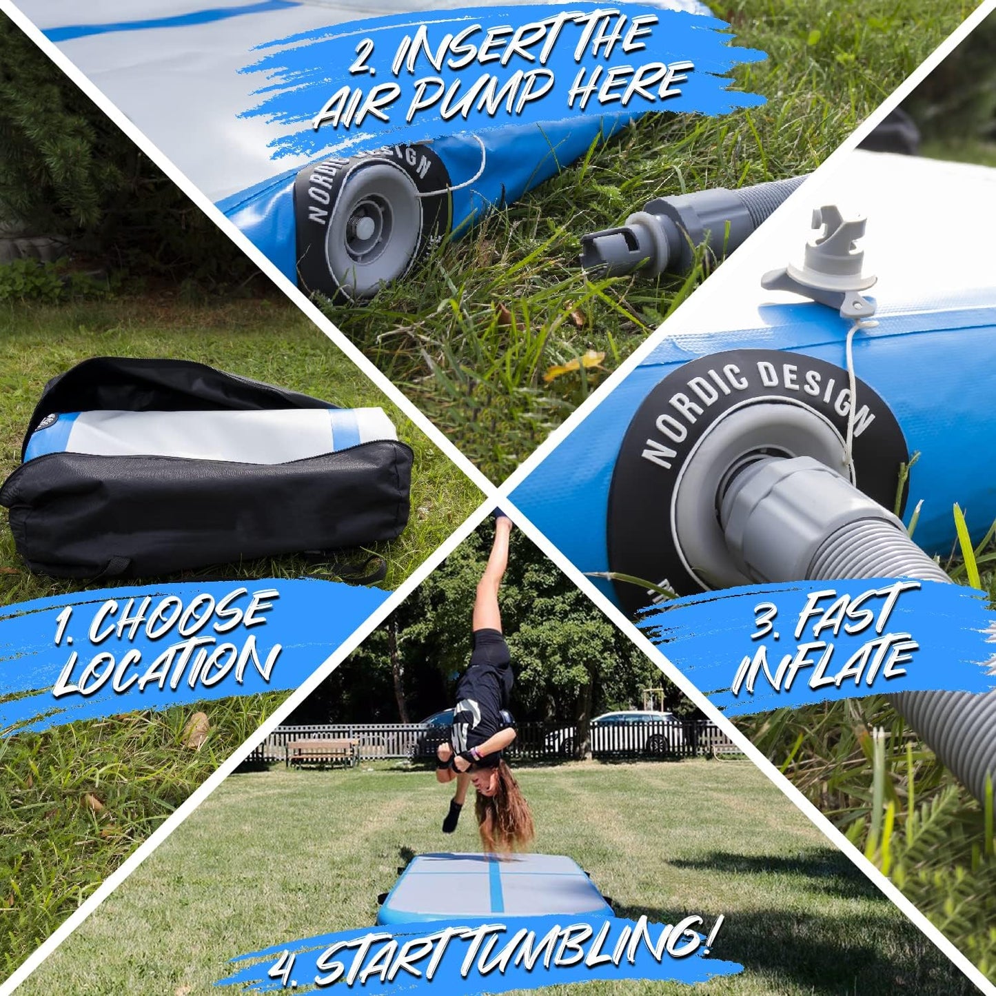 Carbon Air Mat Tumble Track 10Ft/13Ft/16Ft/20Ft/26Ft with Electric Air Pump, Inflatable Gymnastics Mat for Home, Best for Gymnastics, Cheerleading, Tumbling Mat