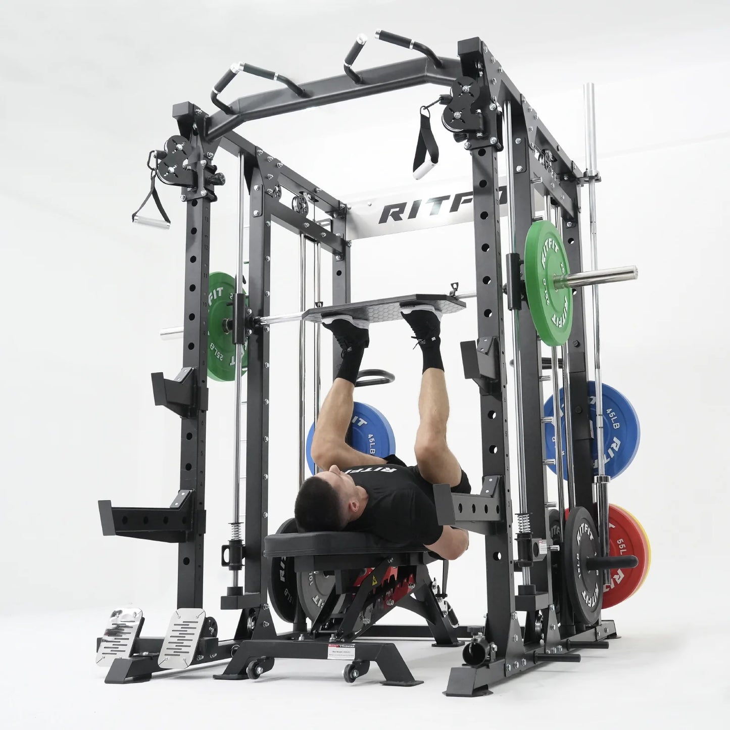BUFFALO Multifunctional Smith Machine with Lat Pull down and Cable Crossover for Versatile Strength Training