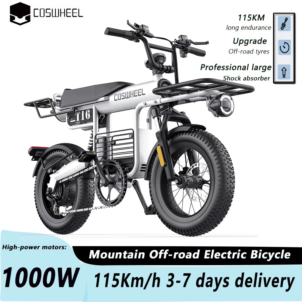 Coswheel T16 Adults Electric Bike 1000W Motor Bicycle 1000W 48V 16 Inch Tire Ebike Electric E Bikes Mountain Ebikes for Men