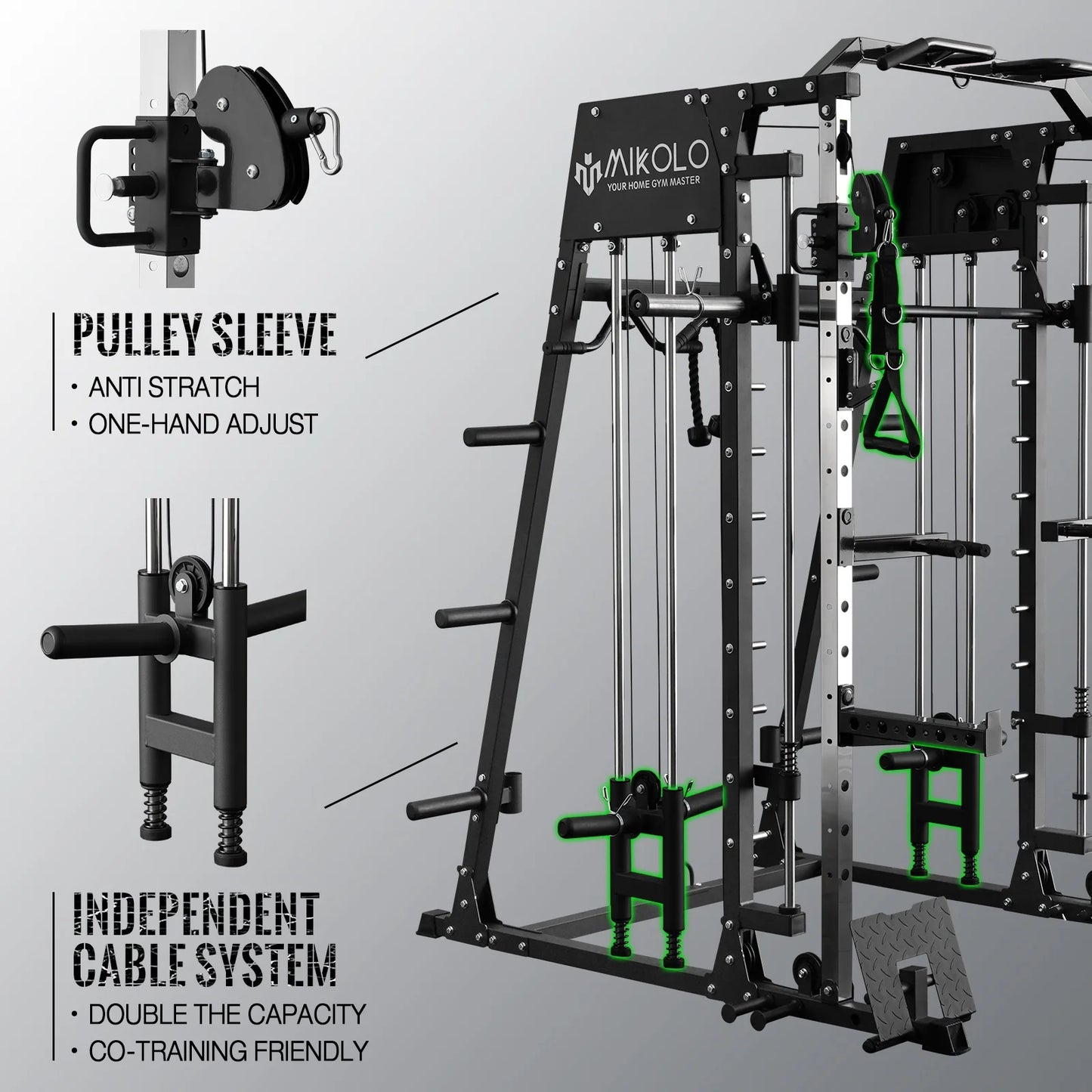 Smith Machine Home Gym, 2200 Lbs Power Rack Cage with 800 Lbs Weight Bench and Cable Crossover System, Weight Bar, 360° Landmine, Home Gym