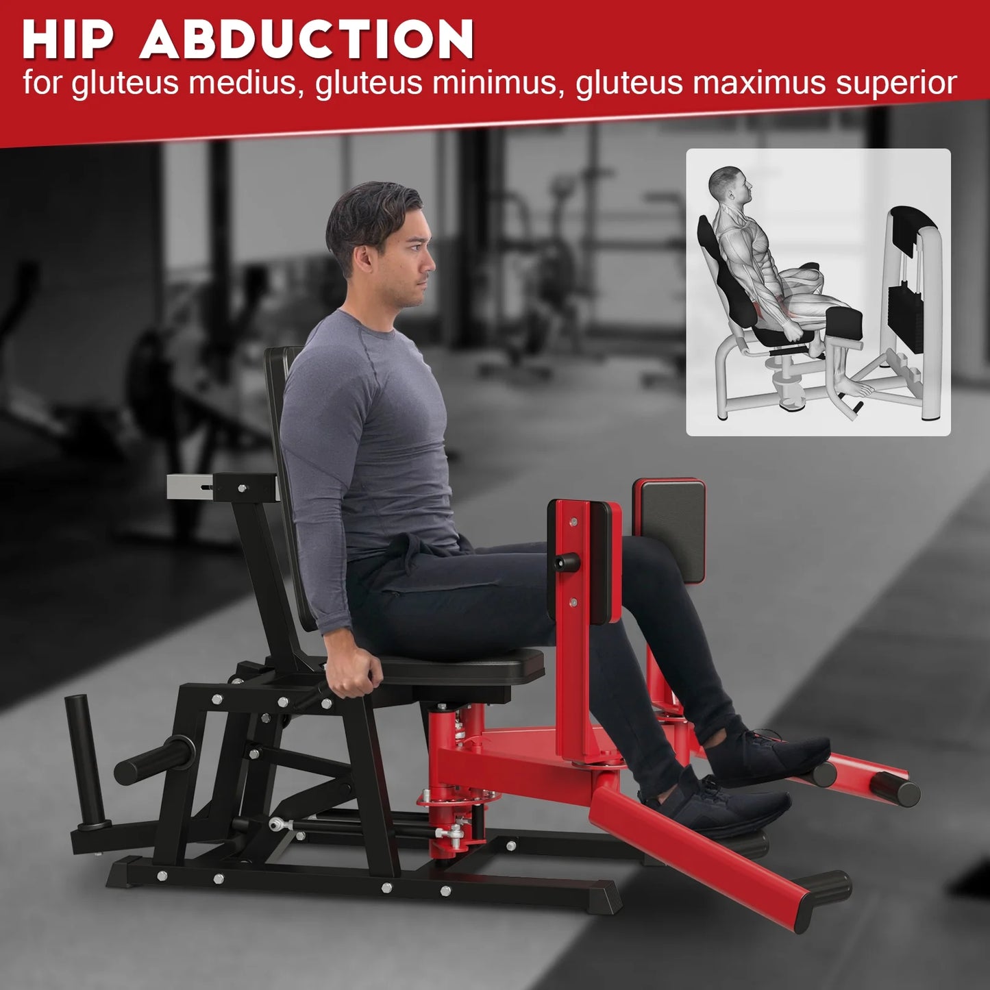 Hip Abductor Machine, Plate-Loaded Inner and Outer Thigh Machine, Thigh Master Hip Trainer, Hip Thrusters for Home Gym with 230Lbs Weight Plate