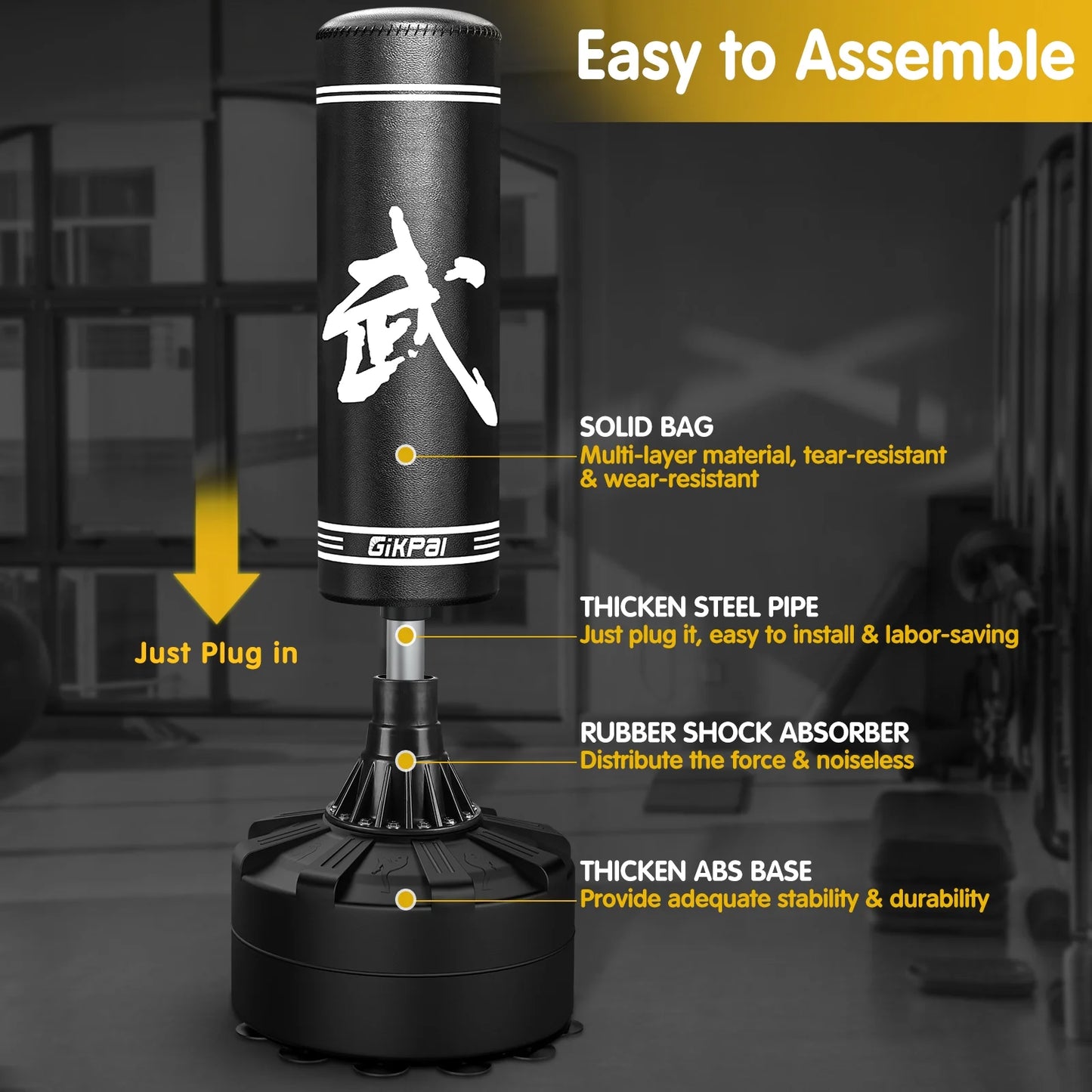 Freestanding Punching Bag 67''-180Lbs with Stand Kickboxing Bag with 2 Hand Warps for Adult Youth,Black