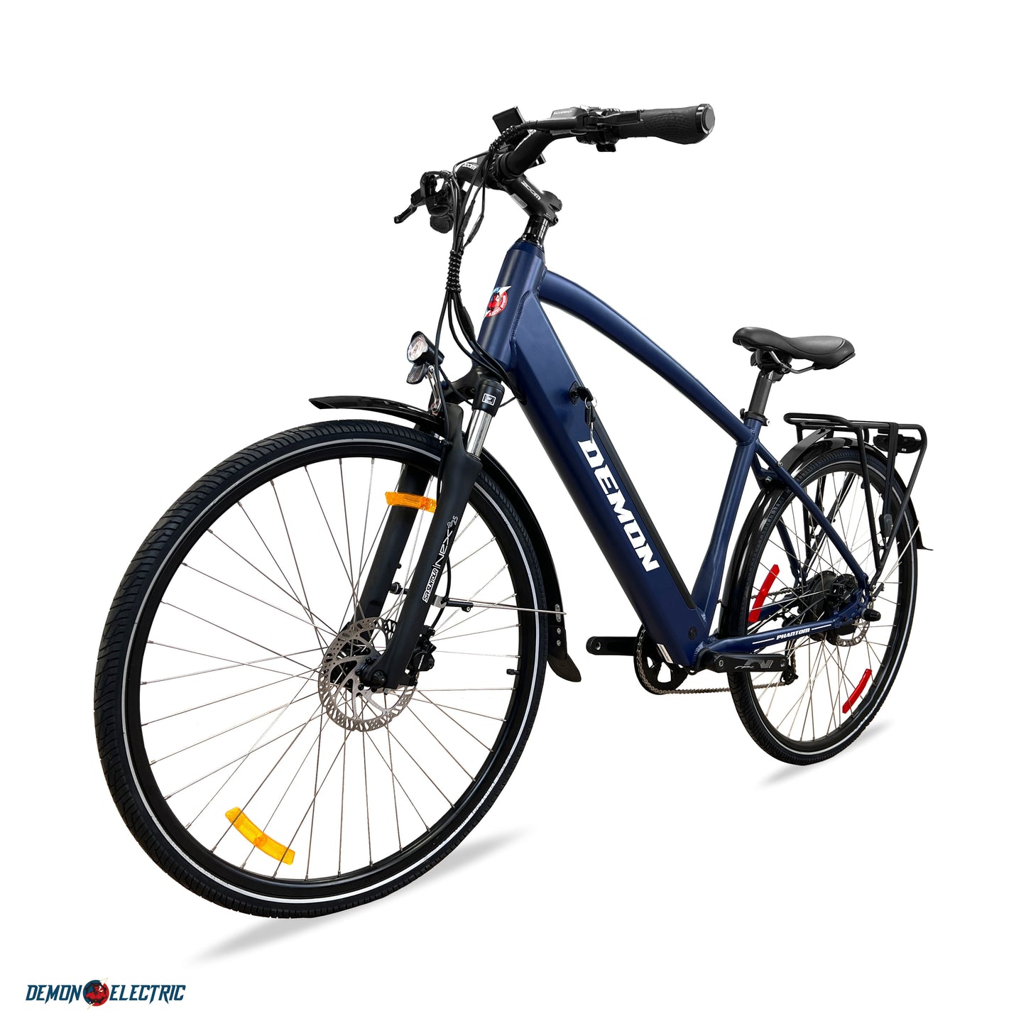 Demon Phantom 27.5" X 1.6" Tires, 350W Touring Electric Bike, 48V/14.5Ah Removable Battery, 60-70Km/37-44Mi Range, Hydraulic Brakes, Shimano 9 Speed Gear, Versatile Commuter E-Bike - Matte Navy Blue