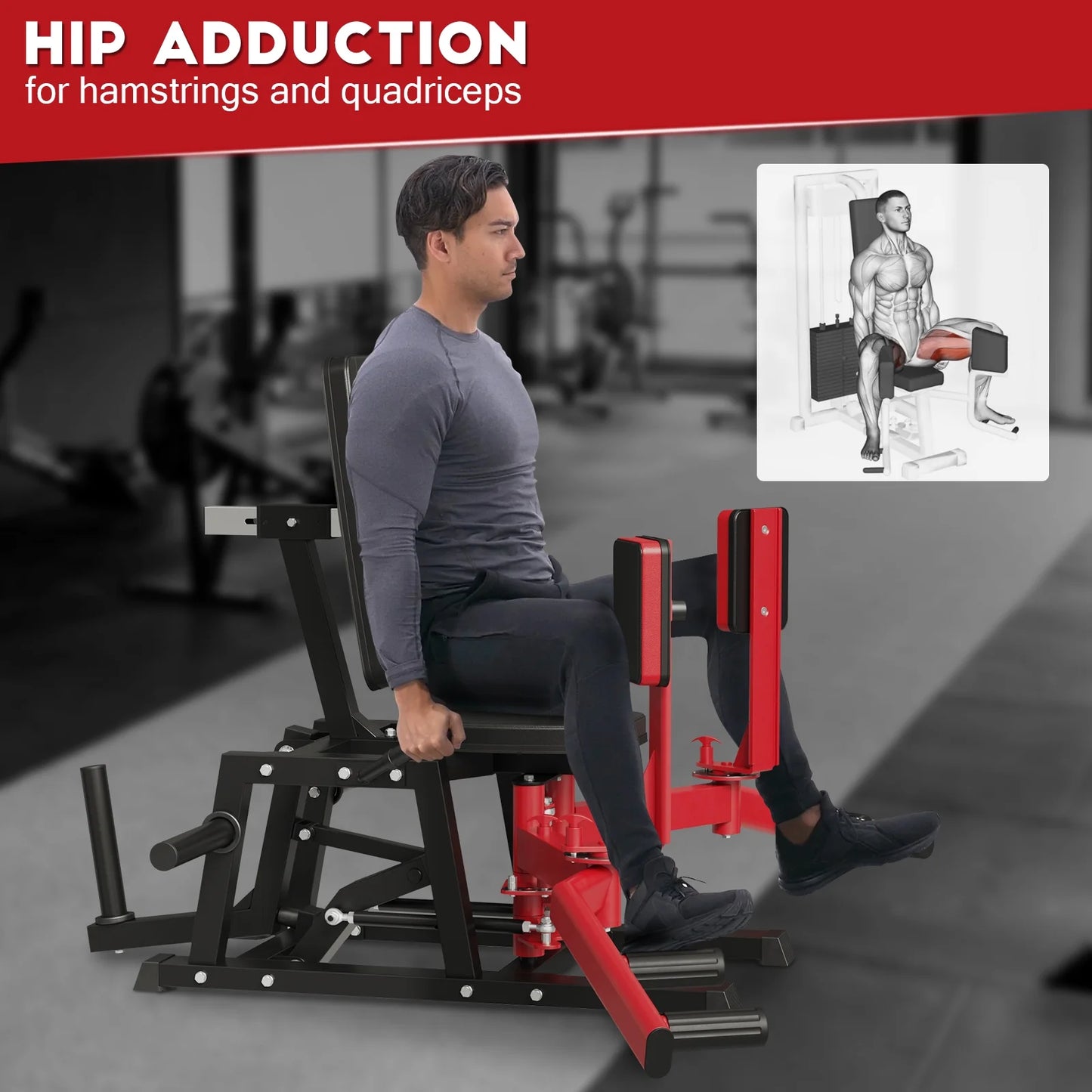 Hip Abductor Machine, Plate-Loaded Inner and Outer Thigh Machine, Thigh Master Hip Trainer, Hip Thrusters for Home Gym with 230Lbs Weight Plate