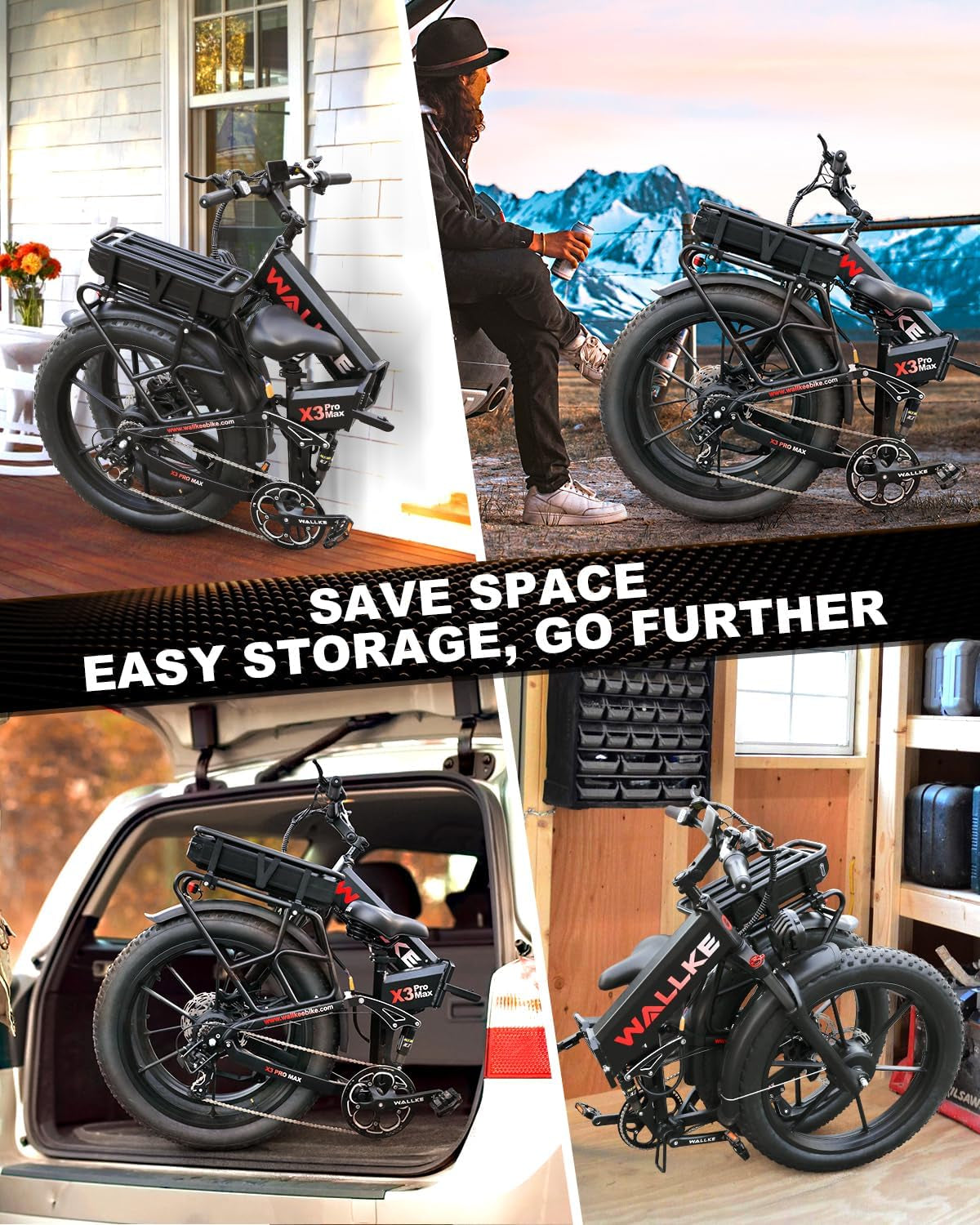 X3 Pro Electric Bike 2000W Dual Motor/1200W Full Suspension 1056WH Foldable 26 Inch Fat Tire Mountain Ebikes Adults 34-35MPH Fast Electric Bicycle APP Control/Smart Display