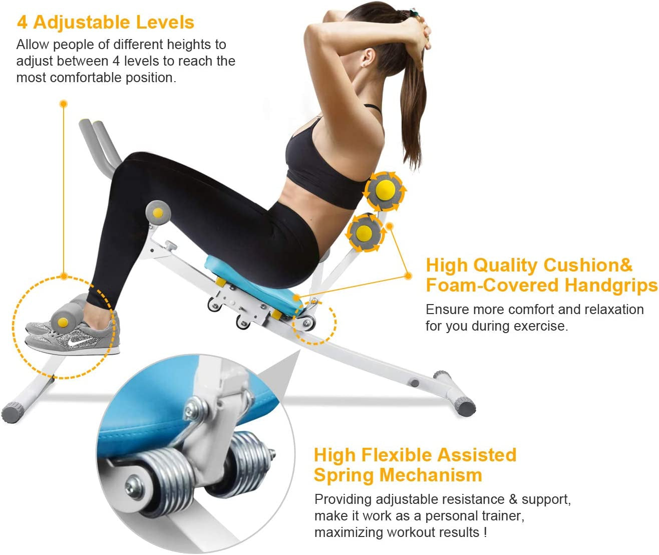 Core&Abdominal Trainers Abdominal Workout Machine,Whole Body Workout Equipment for Leg,Thighs,Buttocks,Rodeo,Height Adjustable Sit-Up Exercise Home Ab Trainer with LCD Display. (Blue09036)