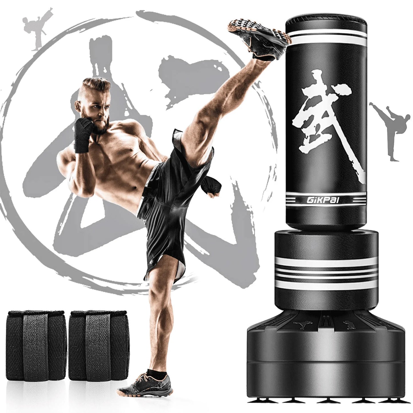 Freestanding Punching Bag 67''-180Lbs with Stand Kickboxing Bag with 2 Hand Warps for Adult Youth,Black