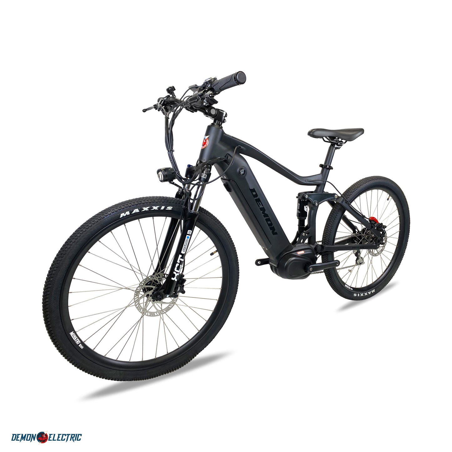 Demon Outlaw 27.5" X 2.1" Tires, 350W Mid-Drive Mountain Electric Bike, 48V 13.4Ah Removable Battery, 50-60Km/31-37Mi Range, Hydraulic Brakes, Front & Rear Suspension, Shimano 8 Speed Gear - Black