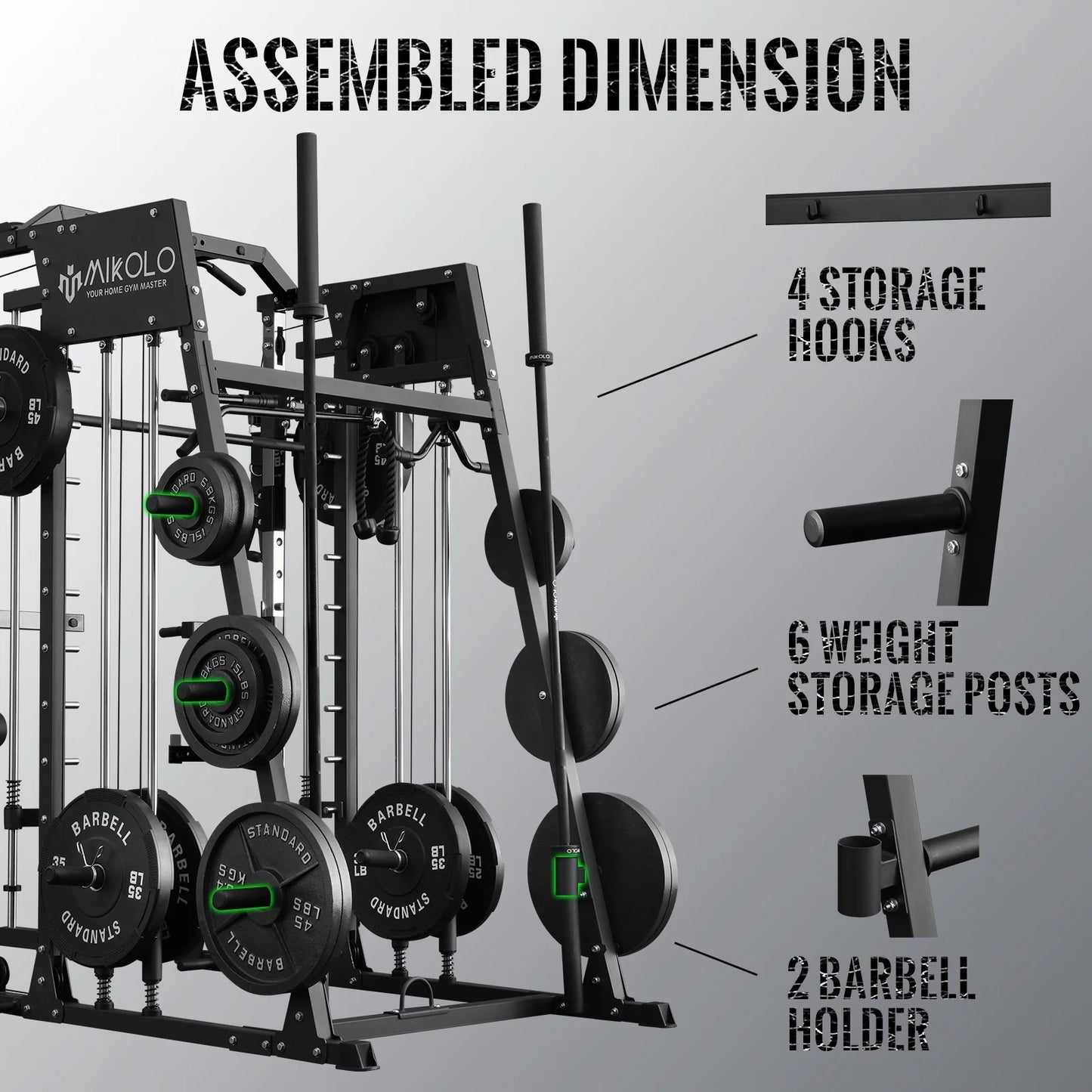 Smith Machine Home Gym, 2200 Lbs Power Rack Cage with 800 Lbs Weight Bench and Cable Crossover System, Weight Bar, 360° Landmine, Home Gym