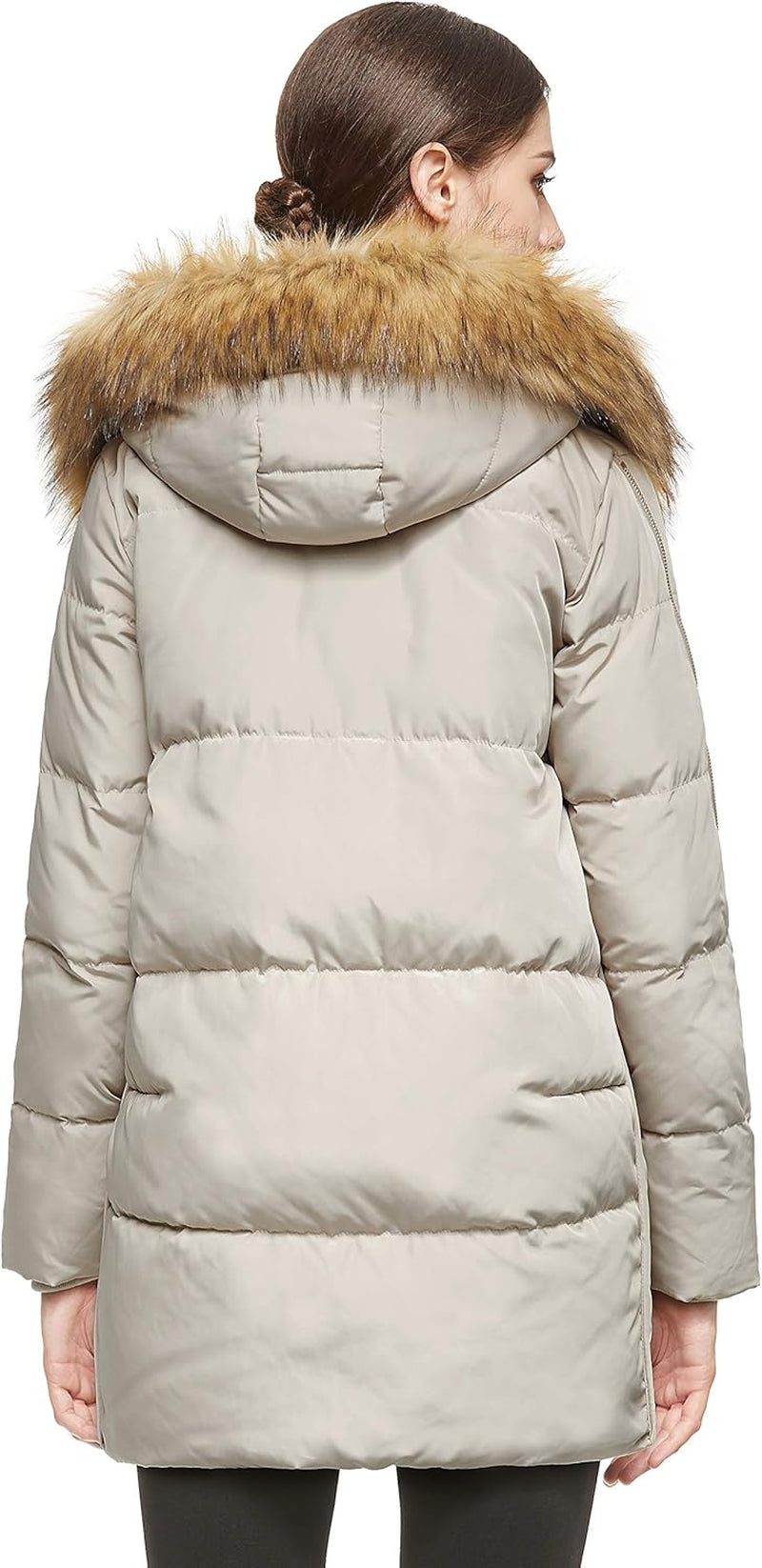 Women'S Thickened Mid-Length down Jacket with Removable Fur Hood Large Pockets