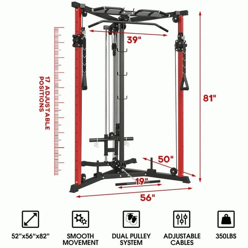 Cable Crossover Machine, 350LBS Weight Capacity Cable Stations with 17 Adjustable Positions, 230 Lbs Sets