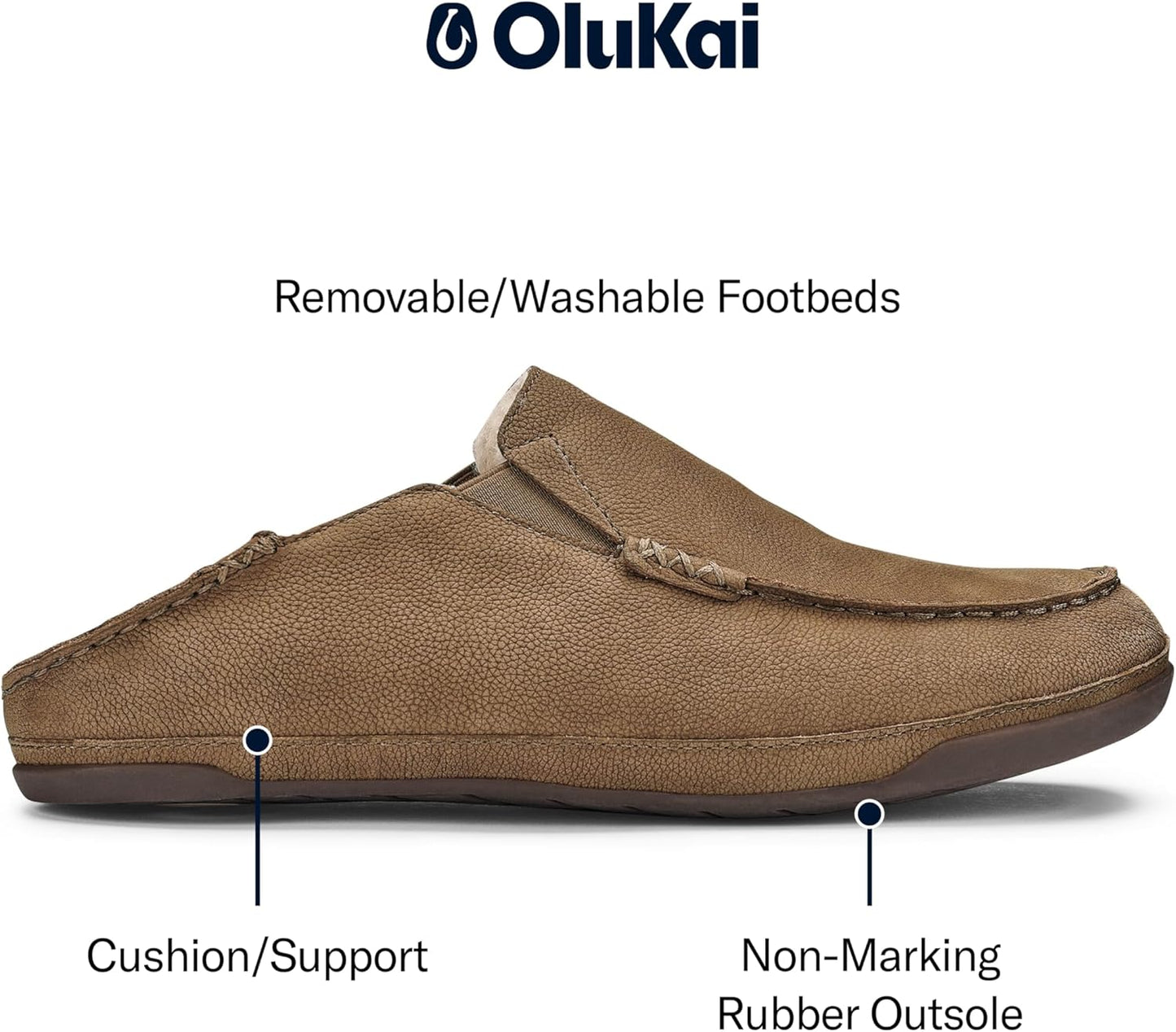 Kipuka Hulu Men'S Leather Slippers, Premium Nubuck Leather Slip on Shoes, Shearling Lining & Gel Insert, Drop-In Heel Design