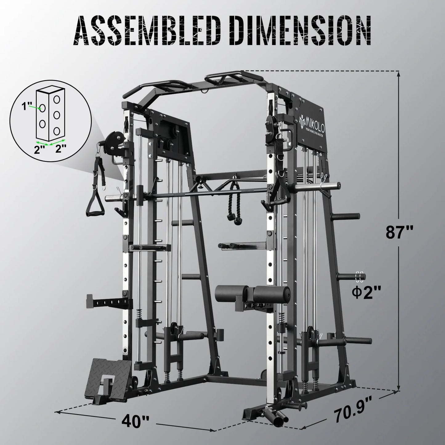 Smith Machine Home Gym, 2200 Lbs Power Rack Cage with 800 Lbs Weight Bench and Cable Crossover System, Weight Bar, 360° Landmine, Home Gym