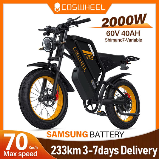 GT20 MAX EBIKE 2000W 60V 40Ah Fat Tire Powerful Electric Bike SAMSUNG BATTERY CELL Dual BATTERY Adult Mountain Ebike