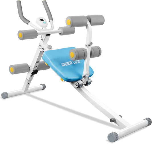 Core&Abdominal Trainers Abdominal Workout Machine,Whole Body Workout Equipment for Leg,Thighs,Buttocks,Rodeo,Height Adjustable Sit-Up Exercise Home Ab Trainer with LCD Display. (Blue09036)