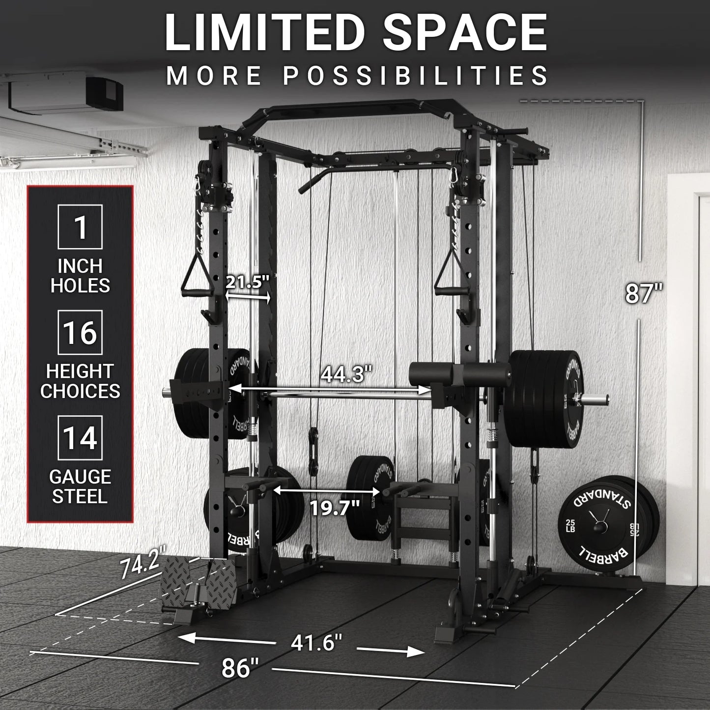 ER KANG Smith Machine Home Gym, 2000LBS Smith Rack with Cable Crossover and 800LBS Weight Bench, Home Gym Equipment