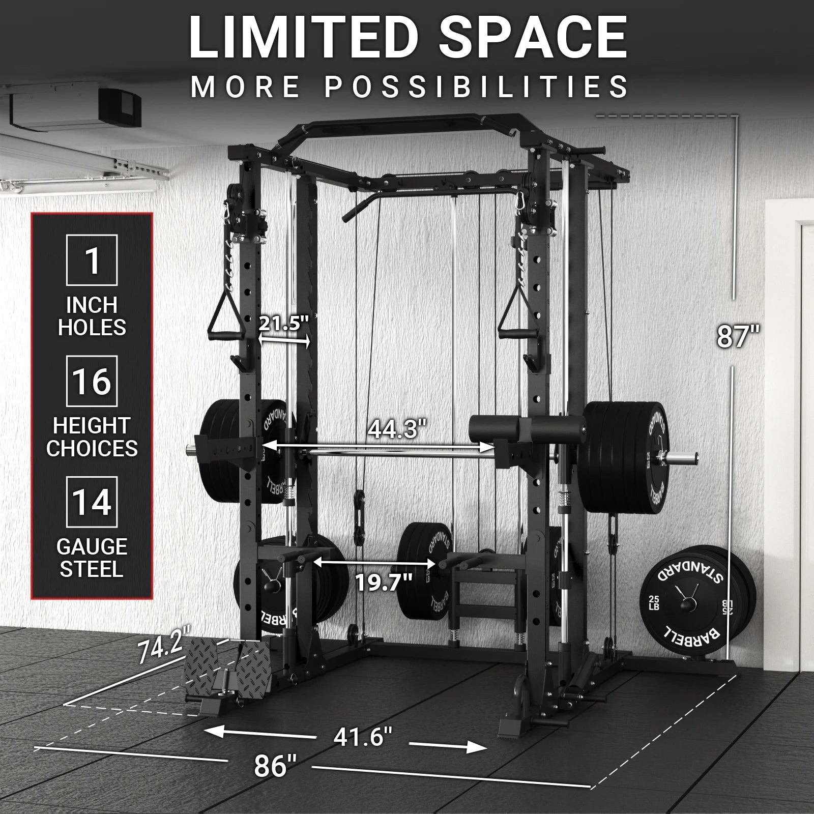 ER KANG Smith Machine Home Gym, 2000LBS Smith Rack with Cable Crossover and 800LBS Weight Bench, Home Gym Equipment