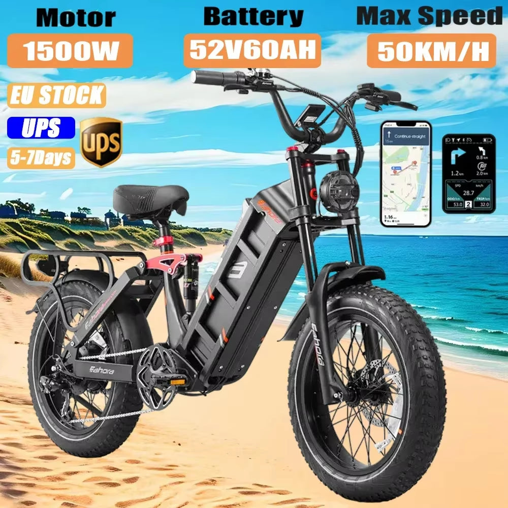 Electrical Bicycle 1500W Motor 52V 60AH Lithium Battery Juliet 2 20Inch Electric Bike Adult Urban Freight Transportation Ebike