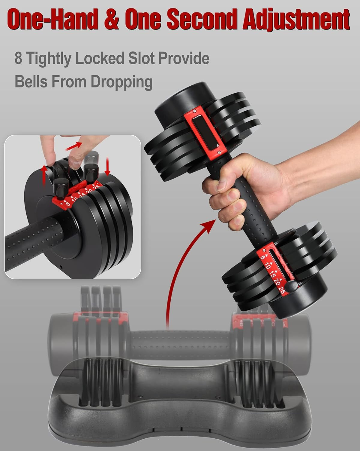 NW Adjustable Dumbbells,2X25 Lbs Weights Set Fast Adjust Dumbbell Weight for Exercises Pair Dumbbells for Men and Women in Home Gym Workout Equipment,Set of 2 Packages,Red