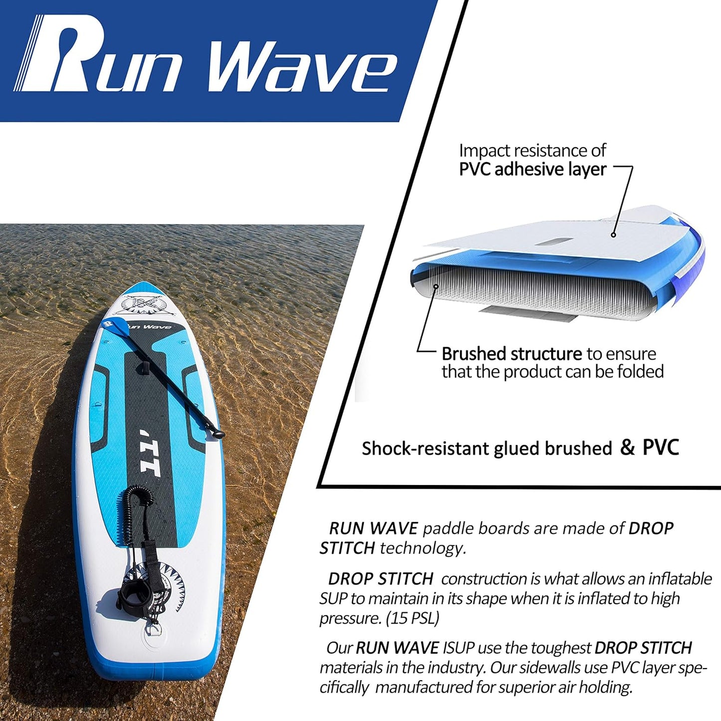 Inflatable Stand up Paddle Board 11'×33''×6''(6'' Thick) Non-Slip Deck with Premium SUP Accessories | Wide Stance, Bottom Fins for Surfing Control | Youth Adults Beginner