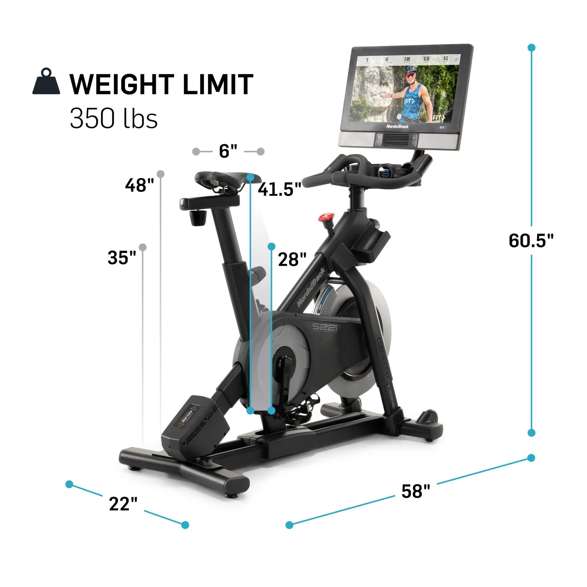 Commercial Series S22I; Ifit-Enabled Indoor Exercise Bike with 22 Inch Pivoting Touchscreen and Incline/Decline Functionality